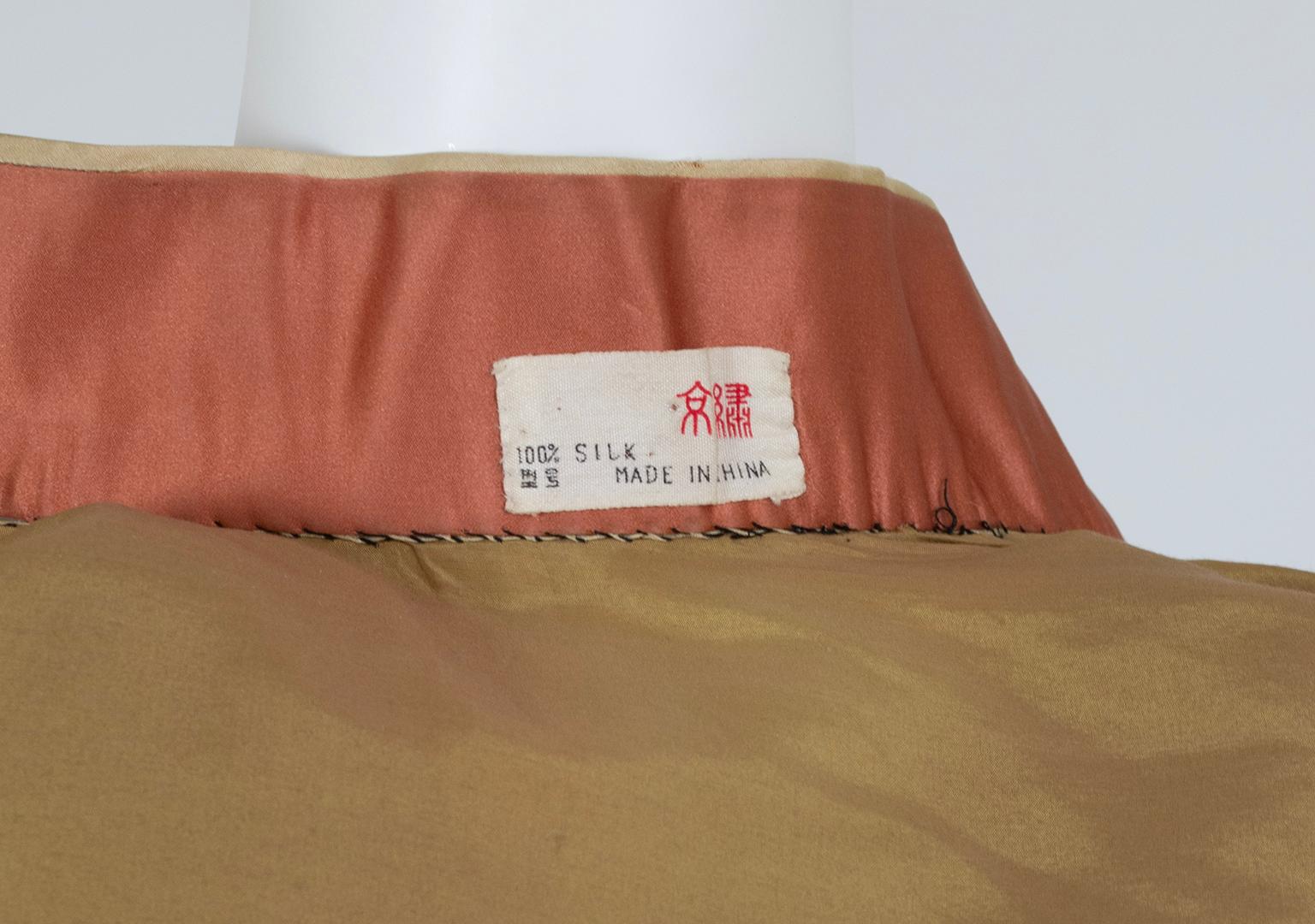 Peach Silk Blossom Butterfly Embroidered Cheongsam Tang Hanfu Jacket – M, 1950s For Sale 11