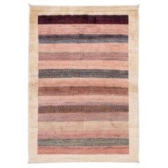 Peach Striped Modern Gabbeh Handmade Wool Rug