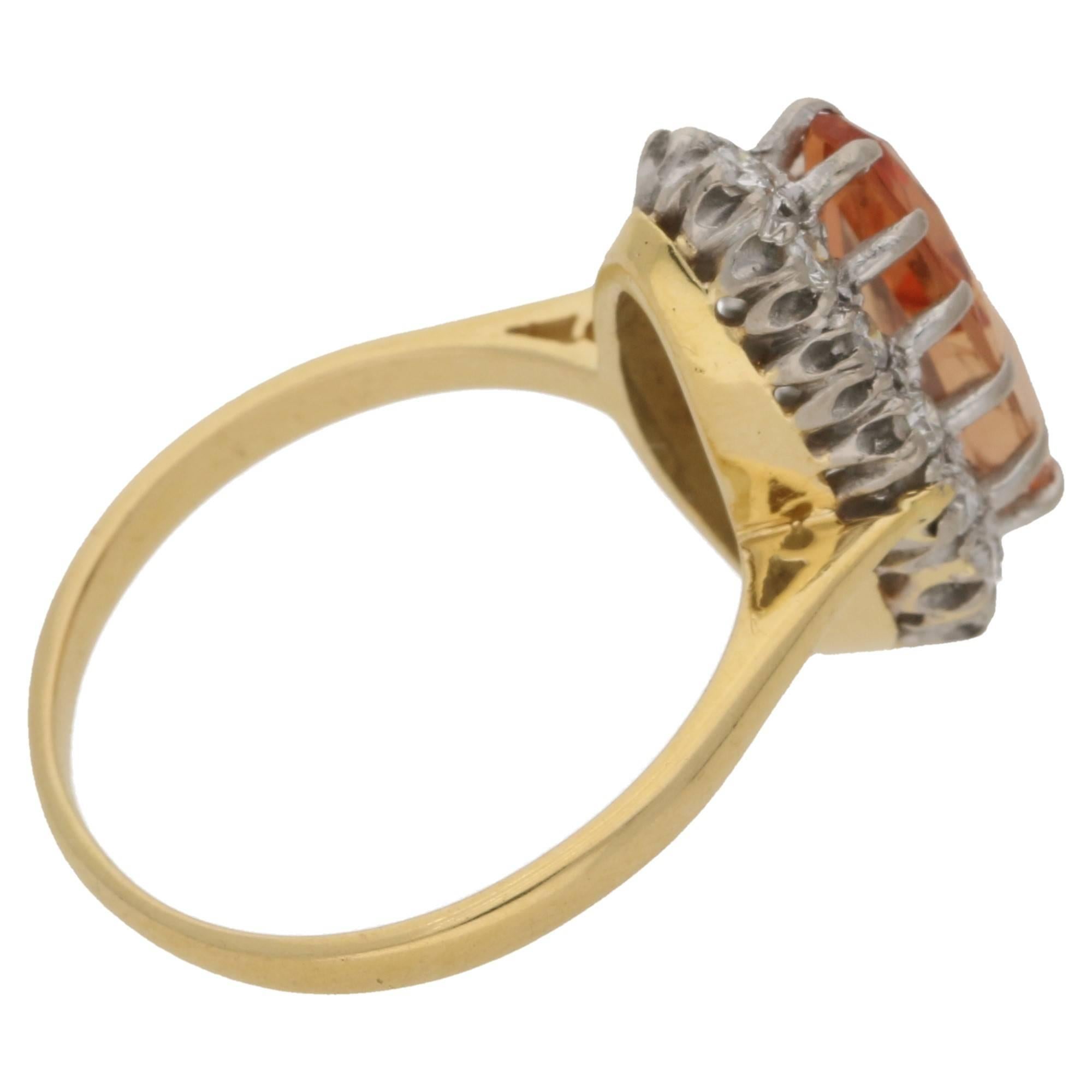 Peach Topaz Diamond Cluster Ring In Excellent Condition In London, GB