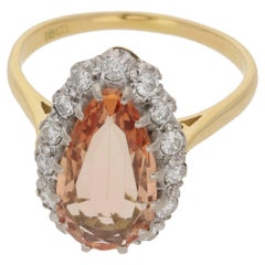 Peach Topaz Diamond Cluster Ring