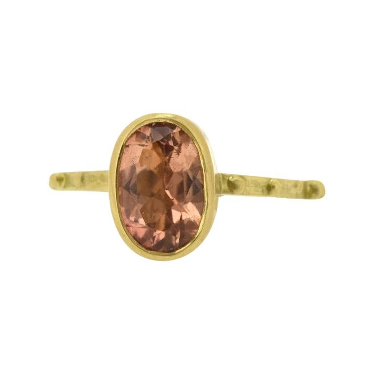 Peach Tourmaline Gold Stacking Ring For Sale