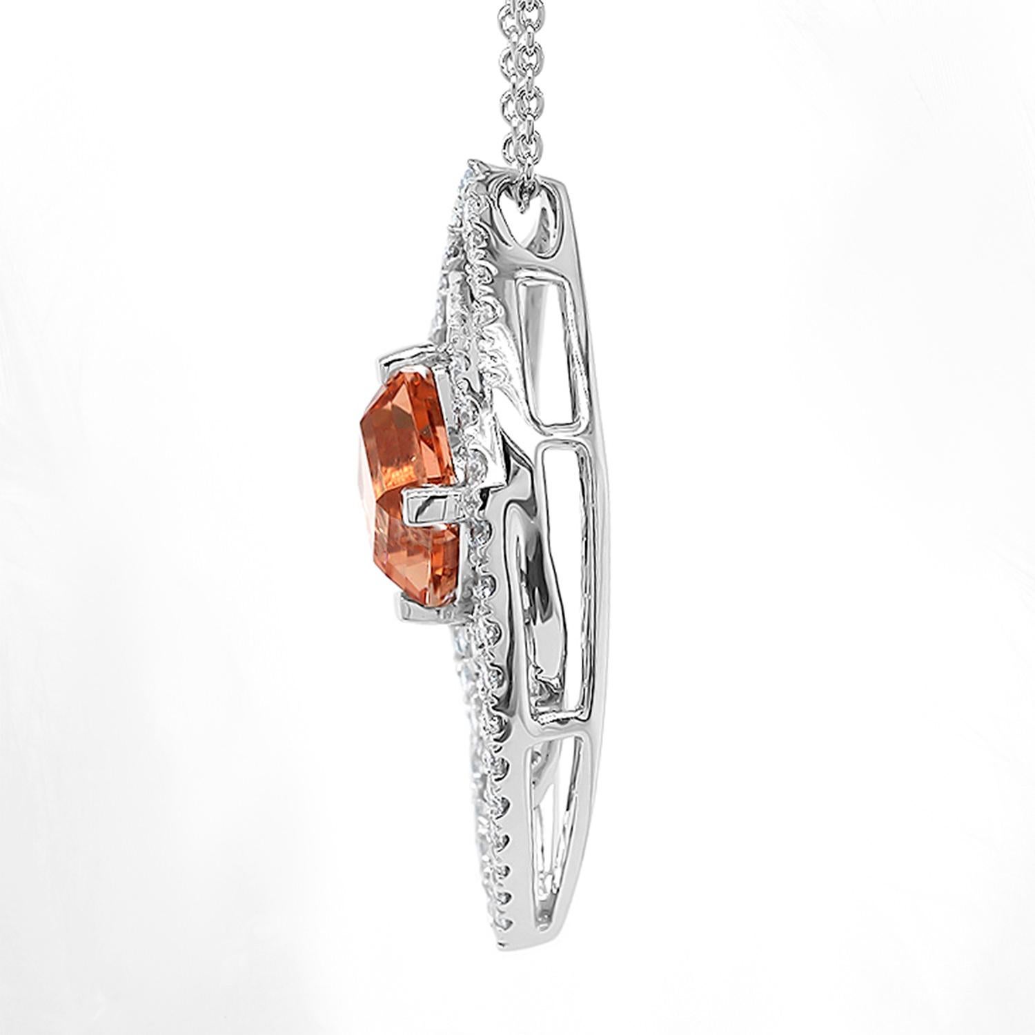 Contemporaneo Collana con ciondolo in tormalina color pesca Diamanti 3 carati Oro bianco 18 carati in vendita