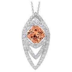 Peach Tourmaline Pendant Necklace Diamonds 3 Carats 18K White Gold