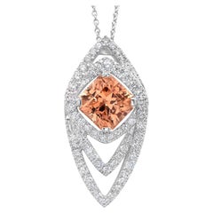 Peach Tourmaline Pendant Necklace Diamonds 3 Carats 18K White Gold