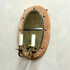 Peach Velvet Wall Mirror with Sconces
