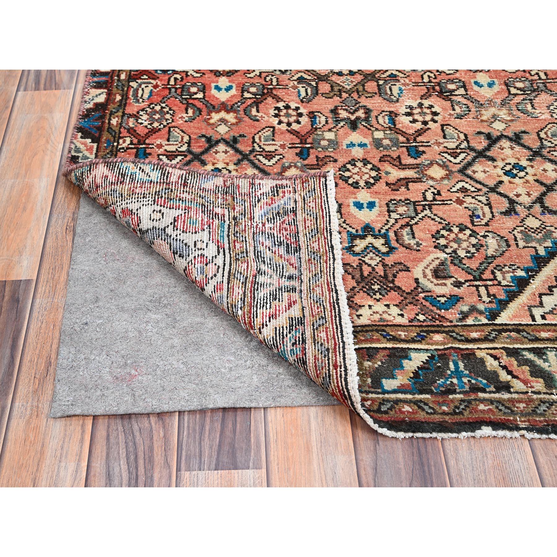 Hand-Knotted Peach Vintage Persian Hussainabad Pure Wool Clean Runner Hand Knotted Rug For Sale