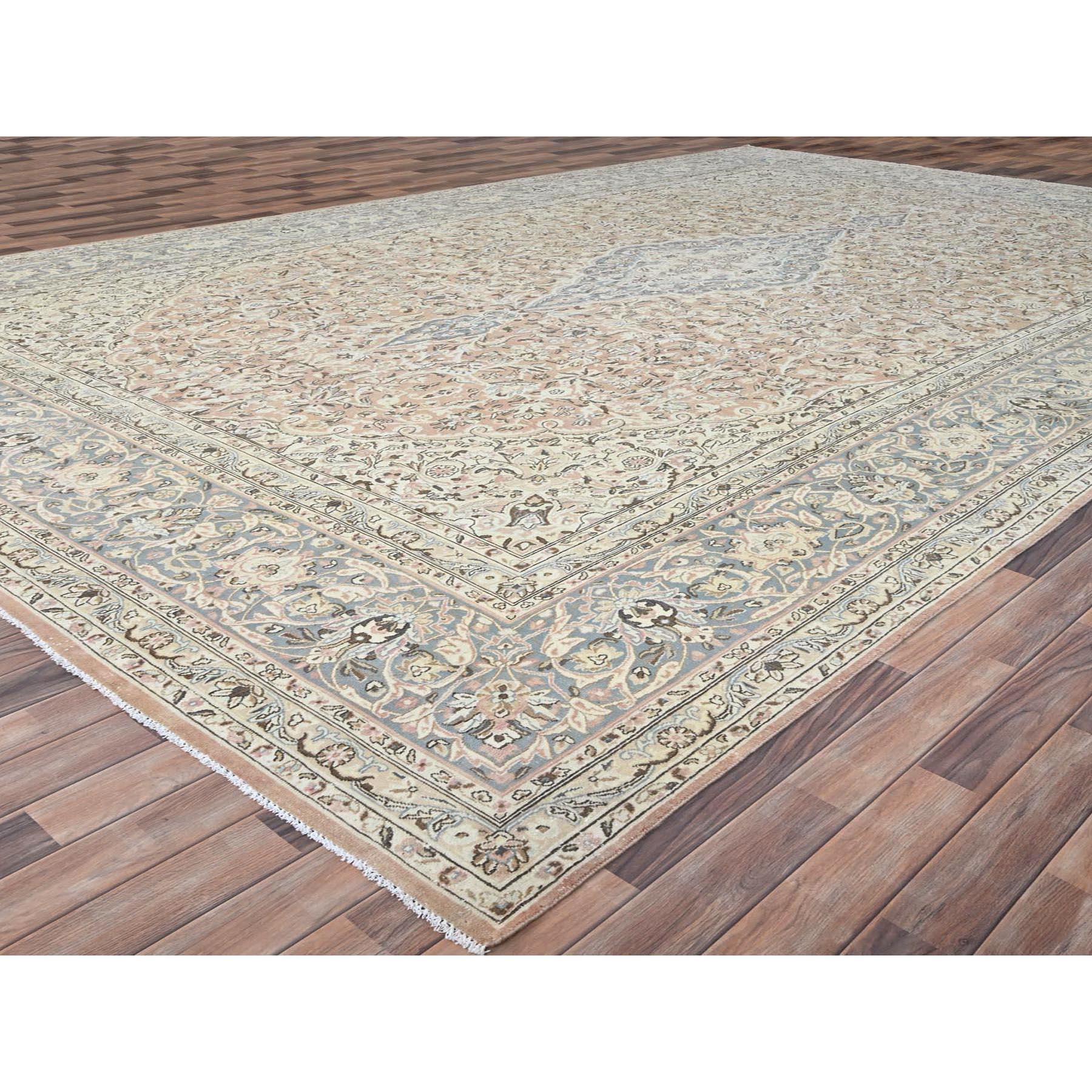 Hand-Knotted Peach Vintage Persian Kashan No Wear Hand Knotted Soft Wool Clean Oversized Rug For Sale