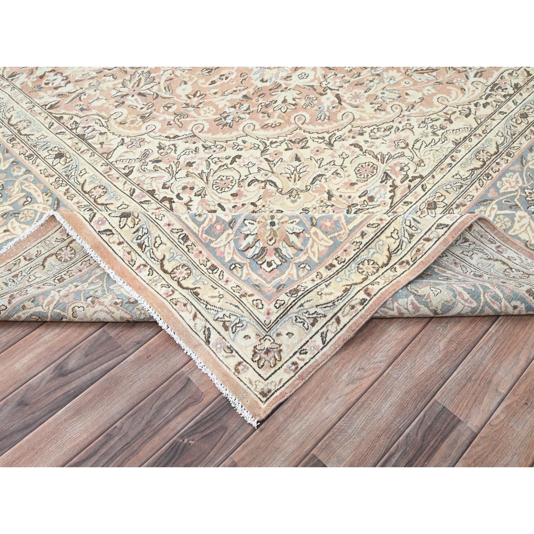 Peach Vintage Persian Kashan No Wear Hand Knotted Soft Wool Clean Oversized Rug For Sale 1