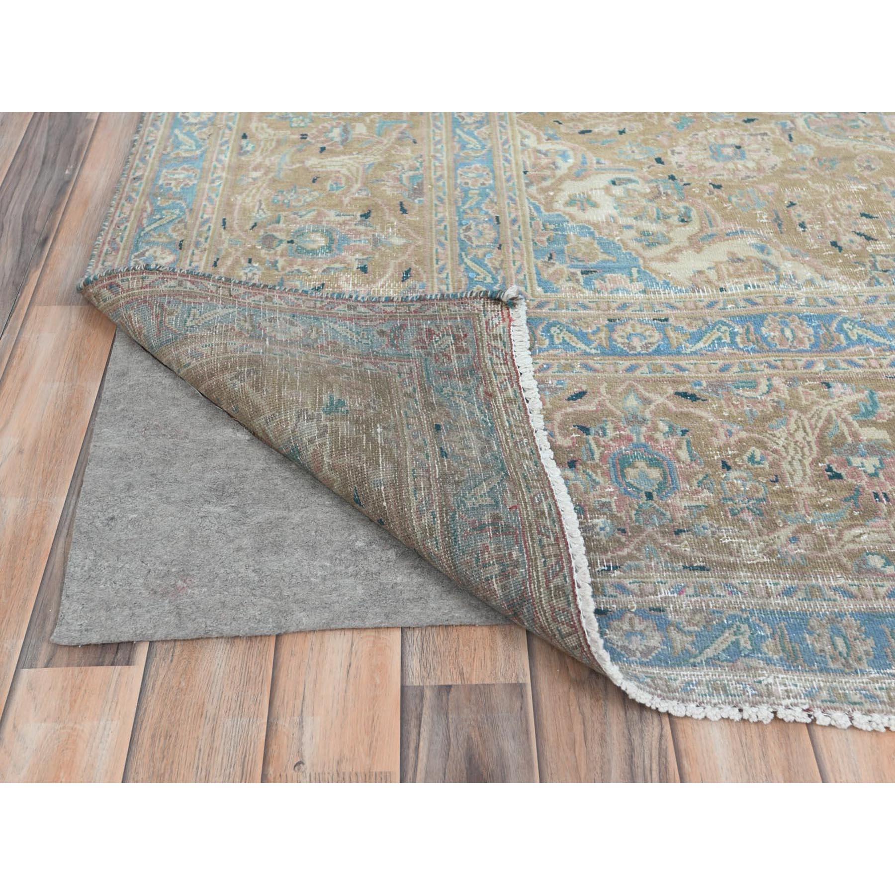 Mid-20th Century Peach Vintage Persian Tabriz Hand Knotted Distressed Look Worn Wool Rug For Sale