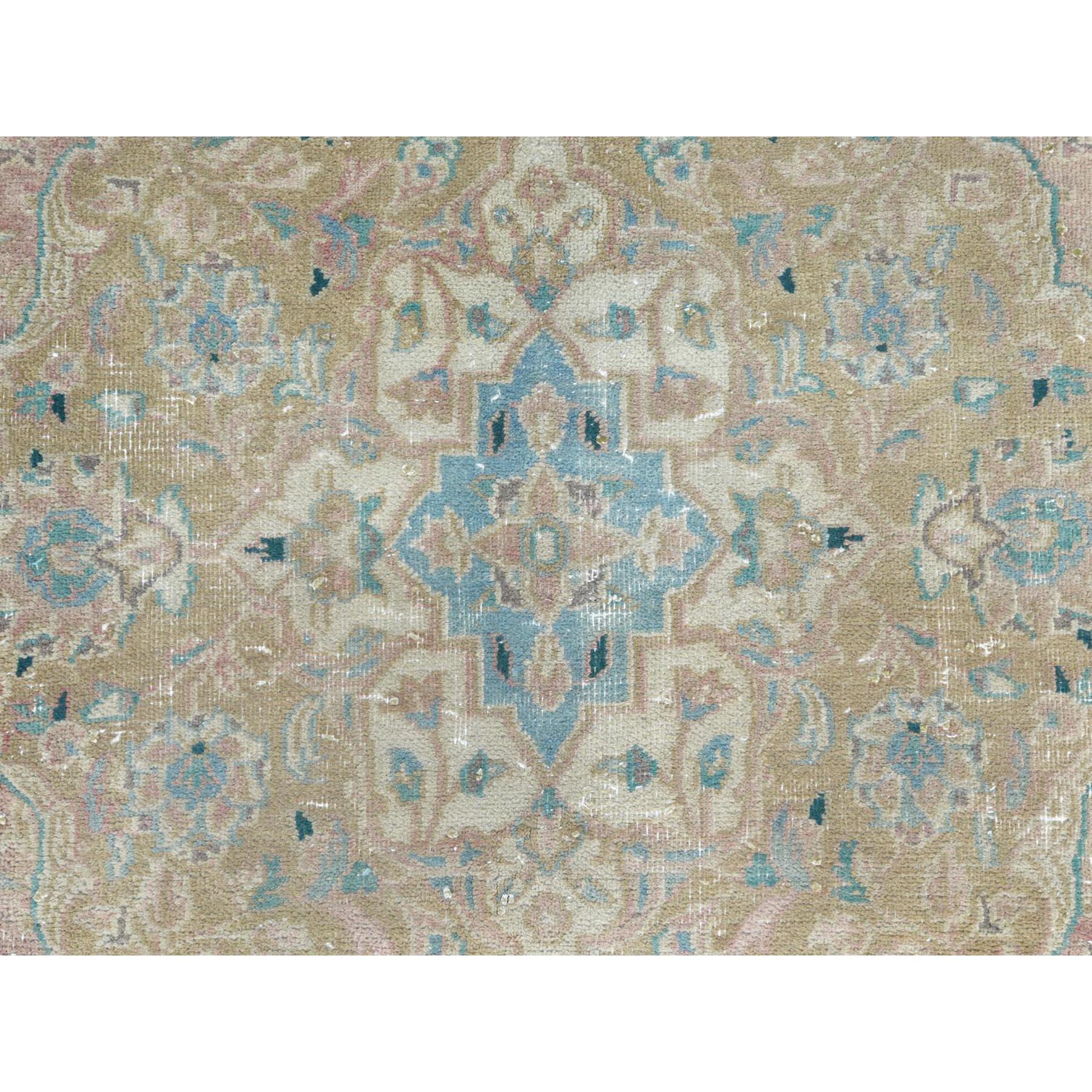 Peach Vintage Persian Tabriz Hand Knotted Distressed Look Worn Wool Rug For Sale 4