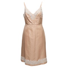 Pfirsich & Weiß Valentino Seide Floral Perlen-verzierten Kleid Größe US 8