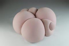 Peaches Pouffe Ottoman, Pink Velvet, Modern Sculptural Organic