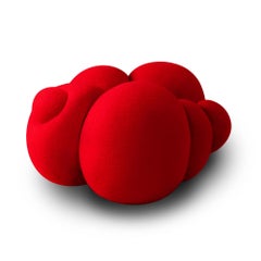 Peaches Pouffe Ottoman, Red Boucle, Modern Sculptural Organic , in stock