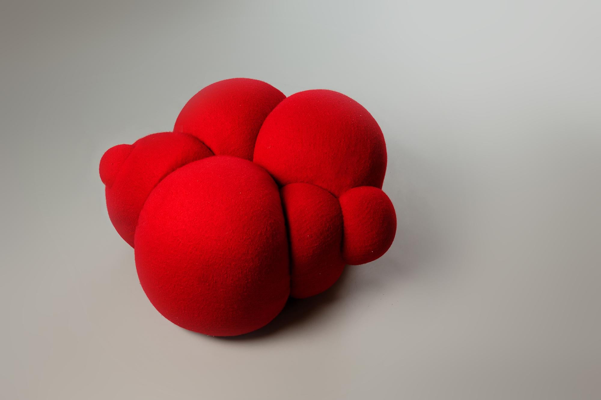 Modern Peaches Pouffe by Lara Bohinc, Red Boucle, Organic Shape, stool, in Stock For Sale