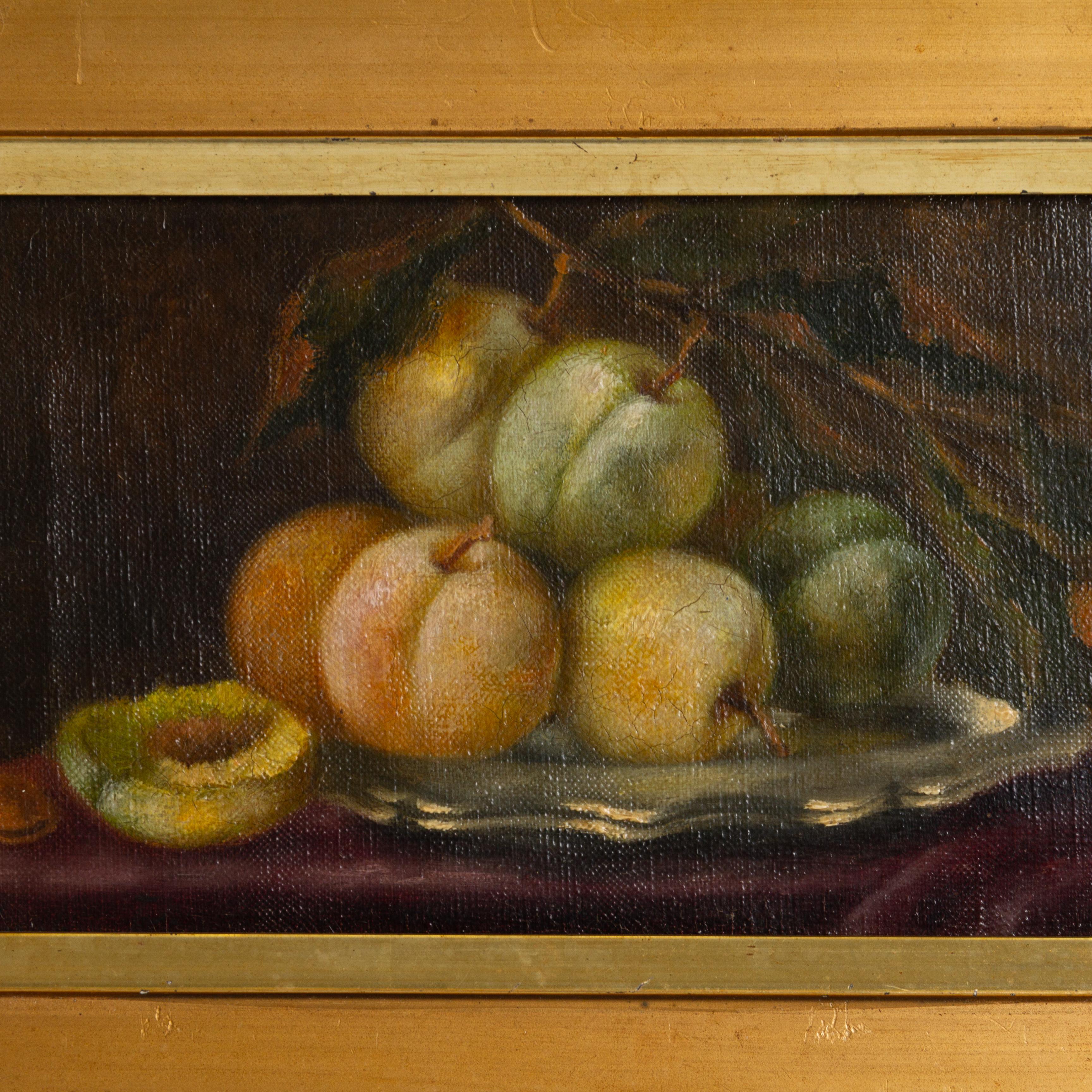 Natura morta di pesche Pittura ad olio del XIX secolo In condizioni buone in vendita a Nottingham, GB