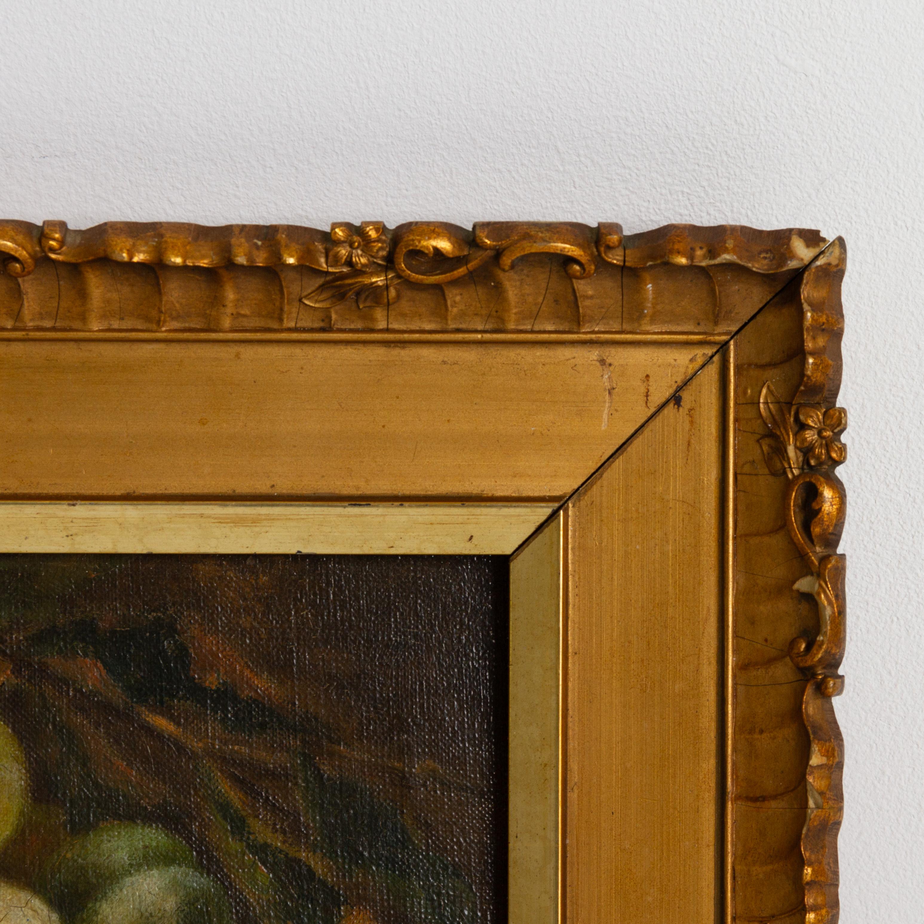 Tela Natura morta di pesche Pittura ad olio del XIX secolo in vendita