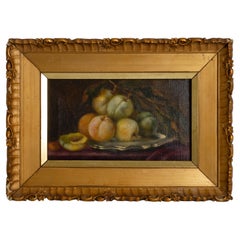 Antique Peaches Still Life Oil Painting 19th Century 