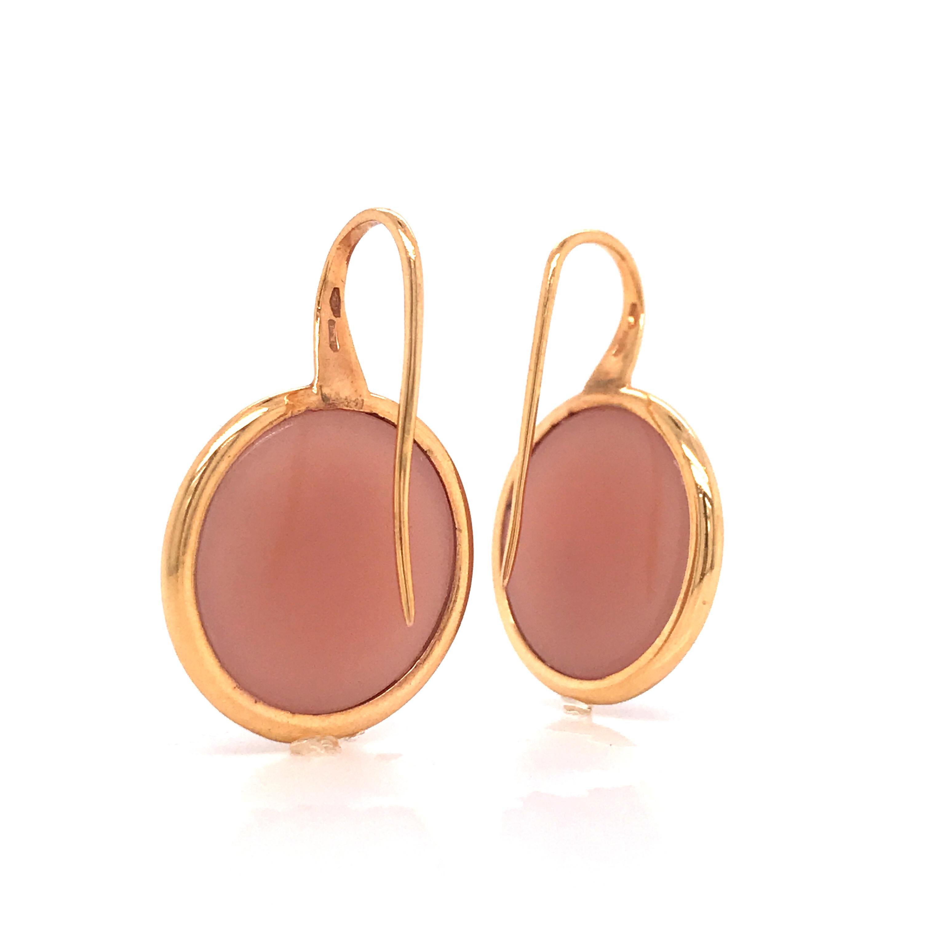 Contemporary Peach Moonstones and Whites Diamonds Round Drop Earrings