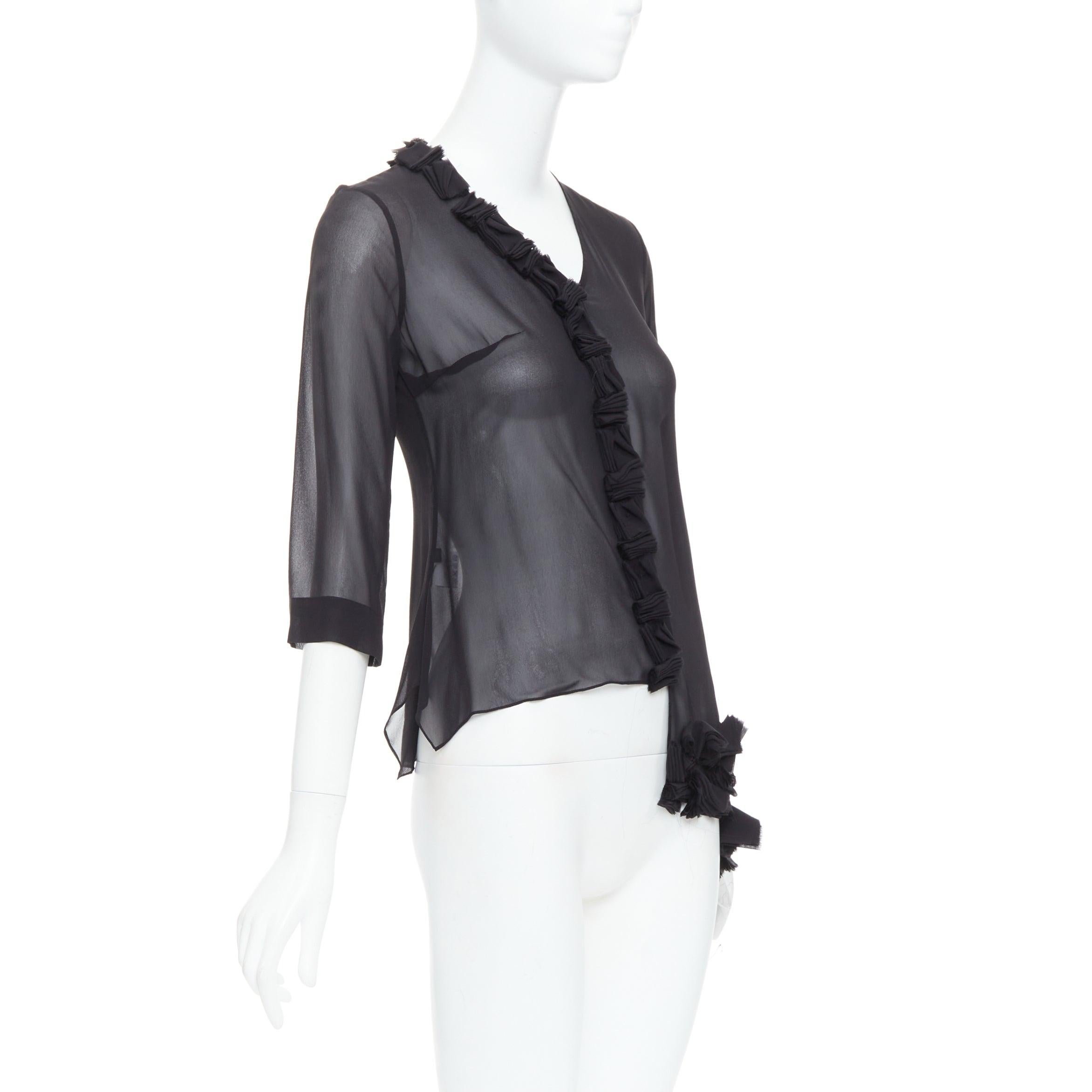 Black PEACHOO KREJBERG 10 CORSO COMO 100% silk black sheer blouse FR34 XS For Sale