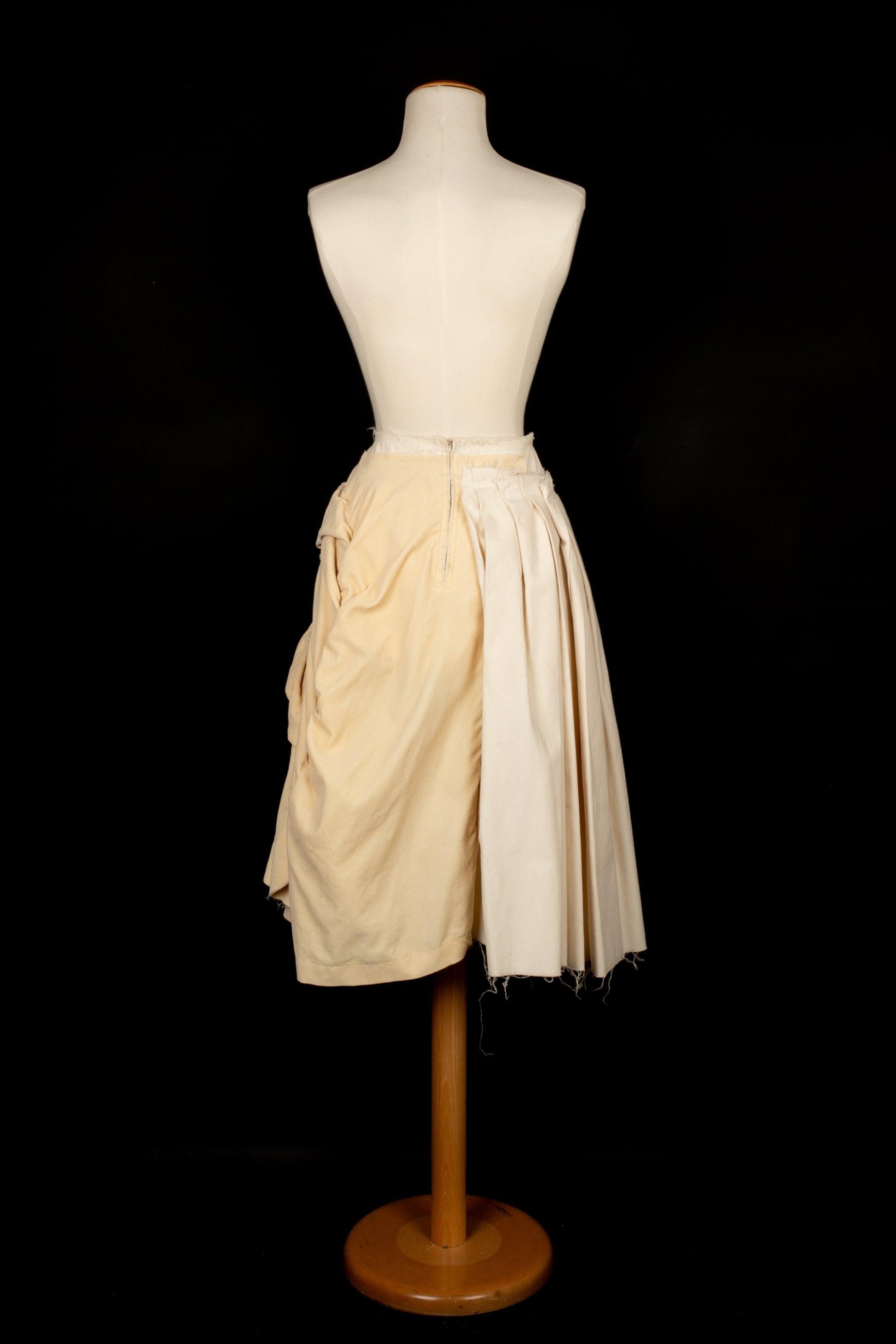 Peachoo + Krejberg Off-White Canvas and Beige Velvet Skirt In Good Condition For Sale In SAINT-OUEN-SUR-SEINE, FR