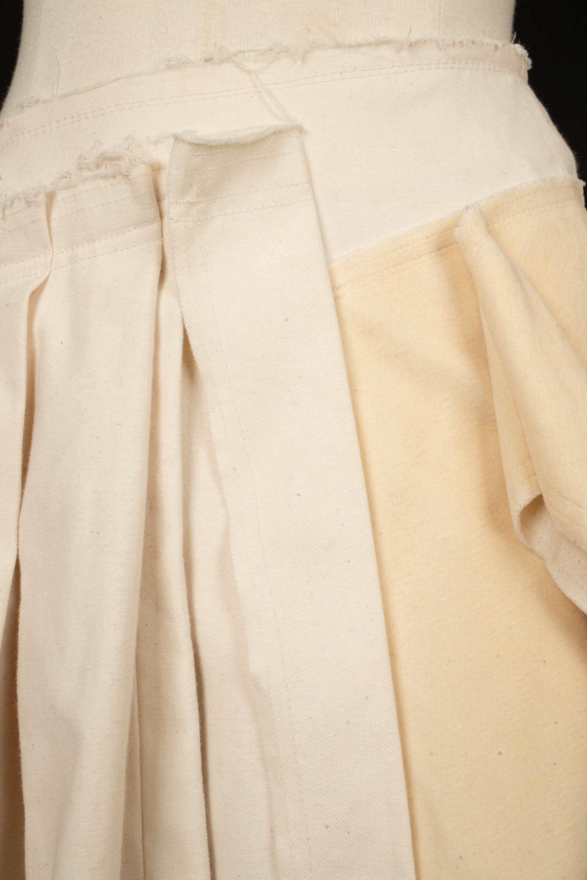 Peachoo + Krejberg Off-White Canvas and Beige Velvet Skirt For Sale 3