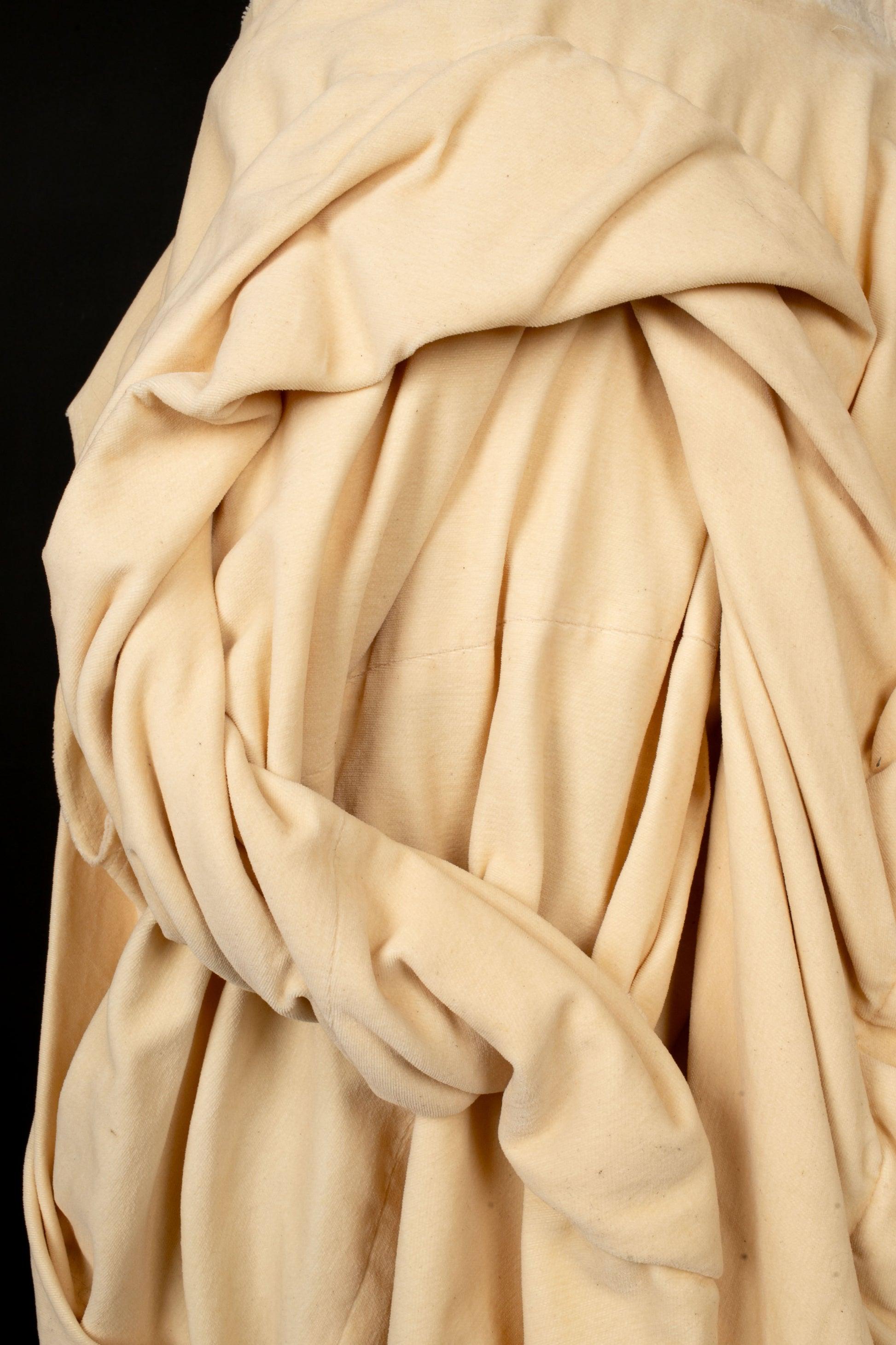Peachoo + Krejberg Off-White Canvas and Beige Velvet Skirt For Sale 4