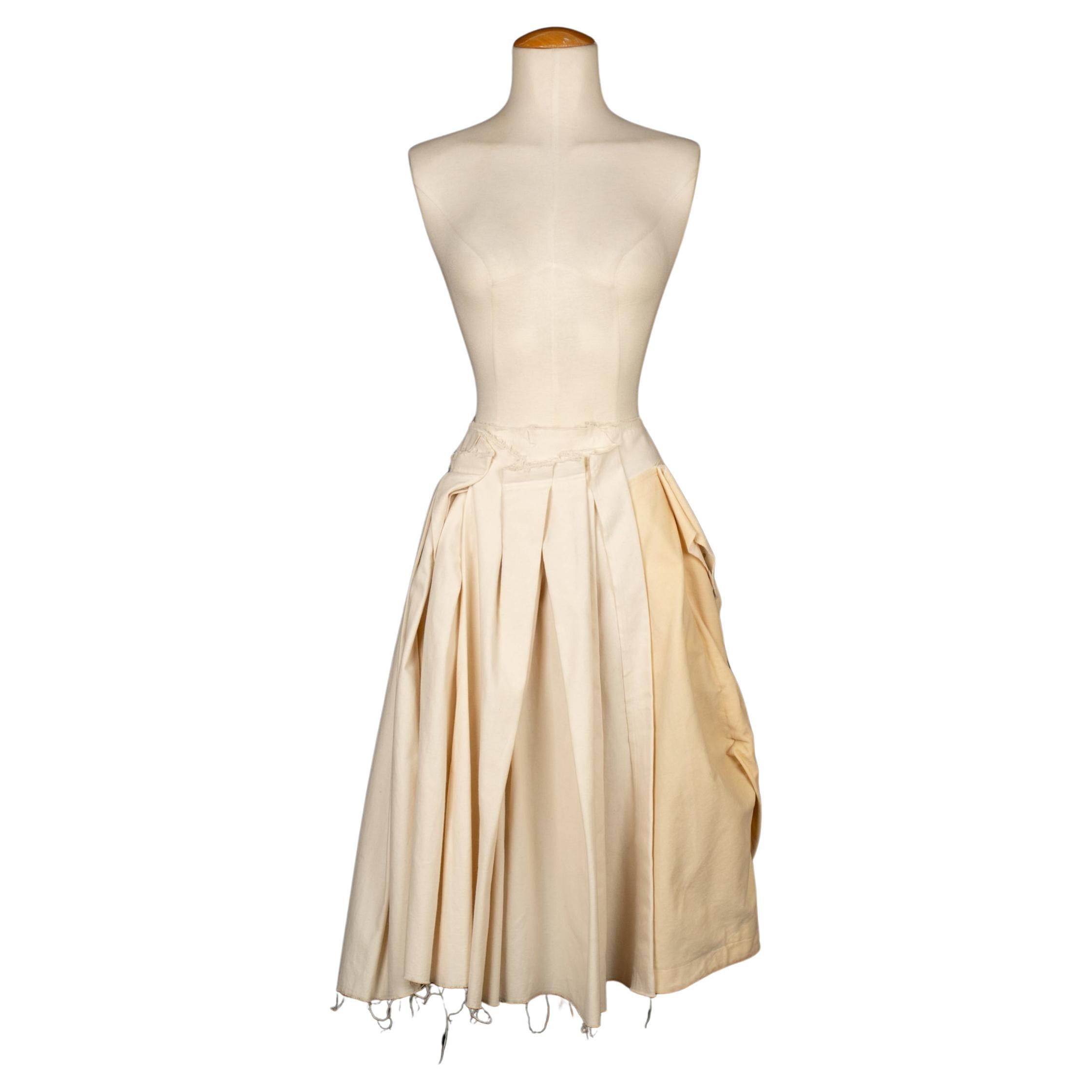 Peachoo + Krejberg Off-White Canvas and Beige Velvet Skirt For Sale