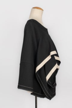 Peachoo + Krejberg Topstitched Black Wool Cape