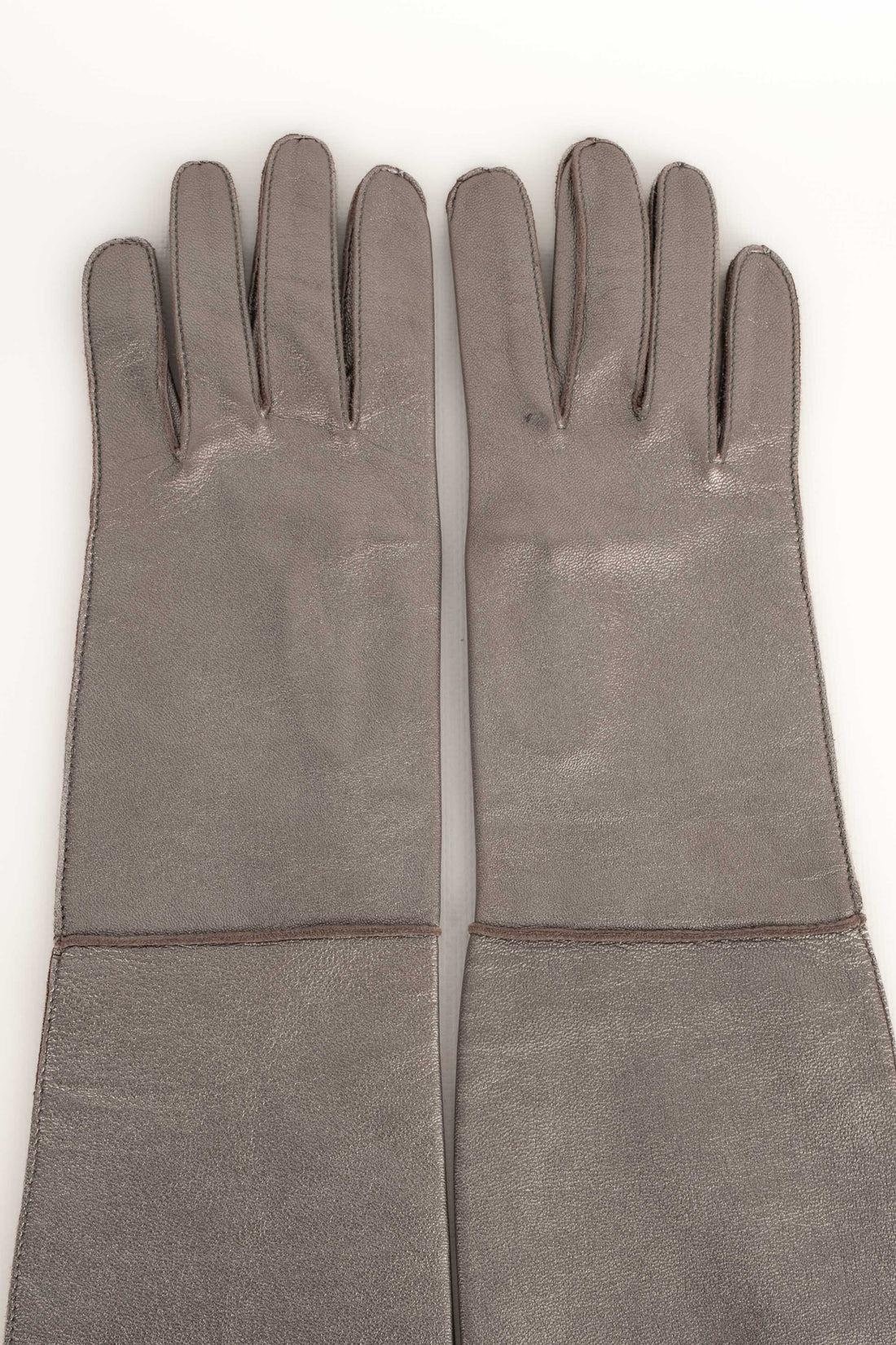 Gray Peachoo+Krejberg Long Silvery Leather Gloves For Sale