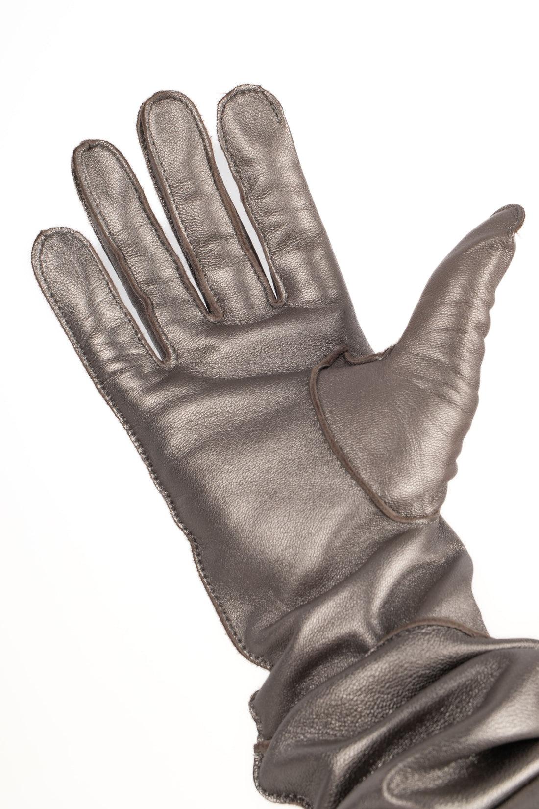 Women's Peachoo+Krejberg Long Silvery Leather Gloves For Sale
