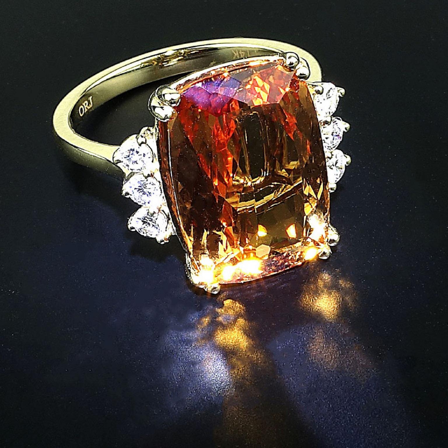 Peachy/Orange Imperial Topaz and Diamond Cocktail Ring In New Condition In Raleigh, NC
