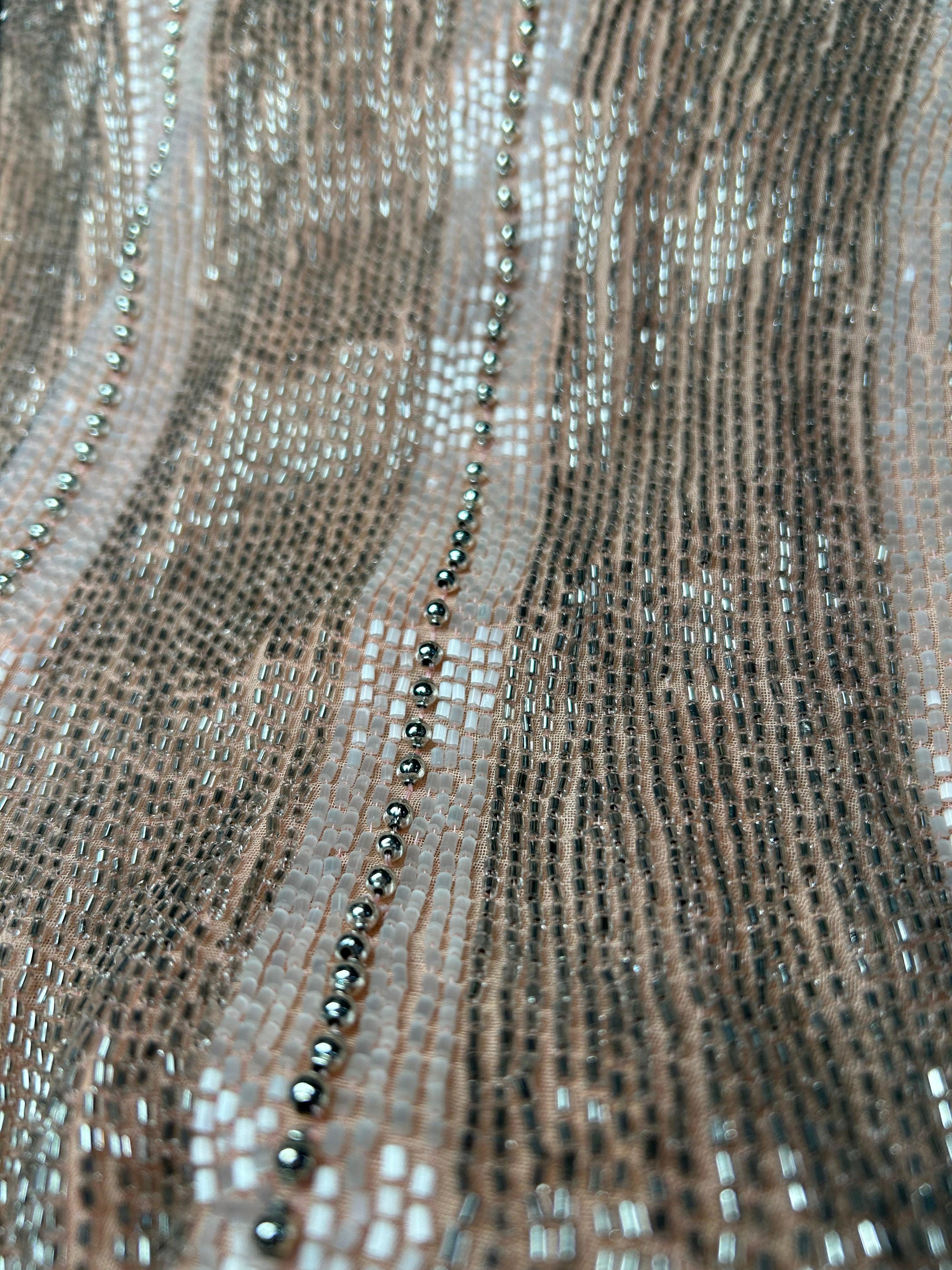 Peachy Pink Intricately Beaded Cotton Flapper Gown, 1920s In Good Condition For Sale In Los Angeles, CA