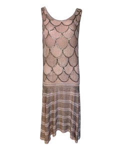 Peachy Pink Intricately Beaded Cotton Flapper Gown, 1920s