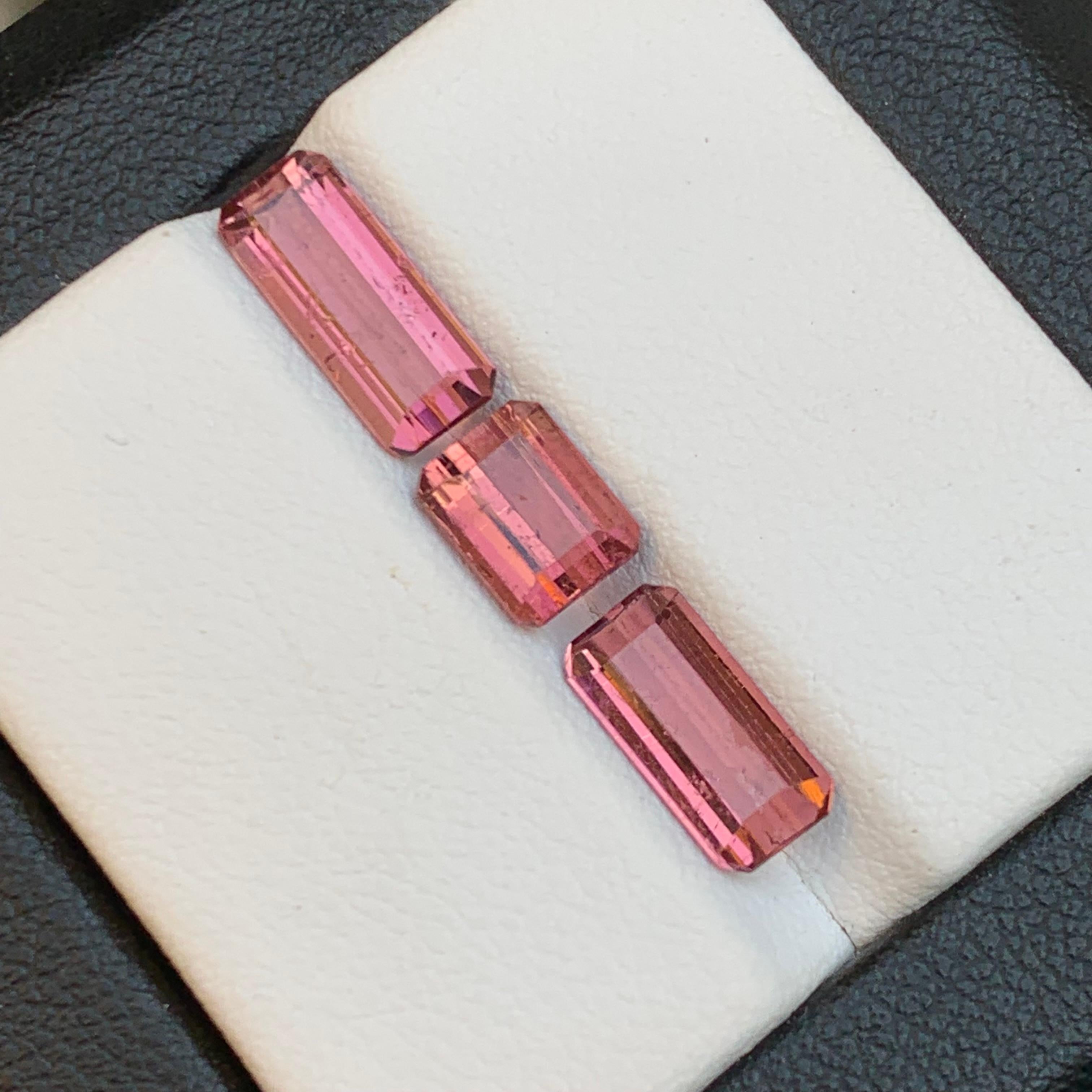 Contemporary Peachy Pink Natural Tourmaline Loose Gemstones Lot 4.95 Ct Emerald Cut-Jewelry For Sale