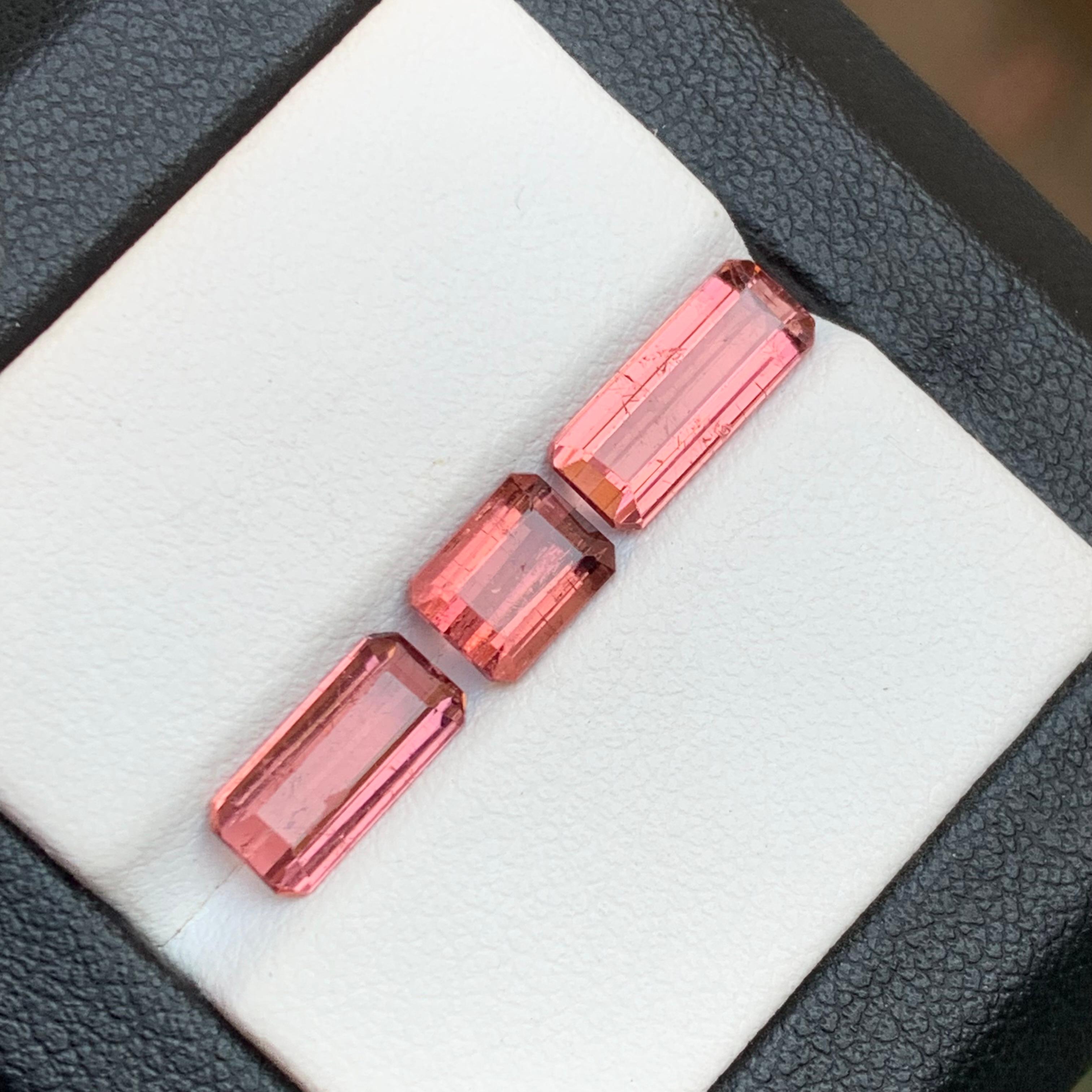 Women's or Men's Peachy Pink Natural Tourmaline Loose Gemstones Lot 4.95 Ct Emerald Cut-Jewelry For Sale