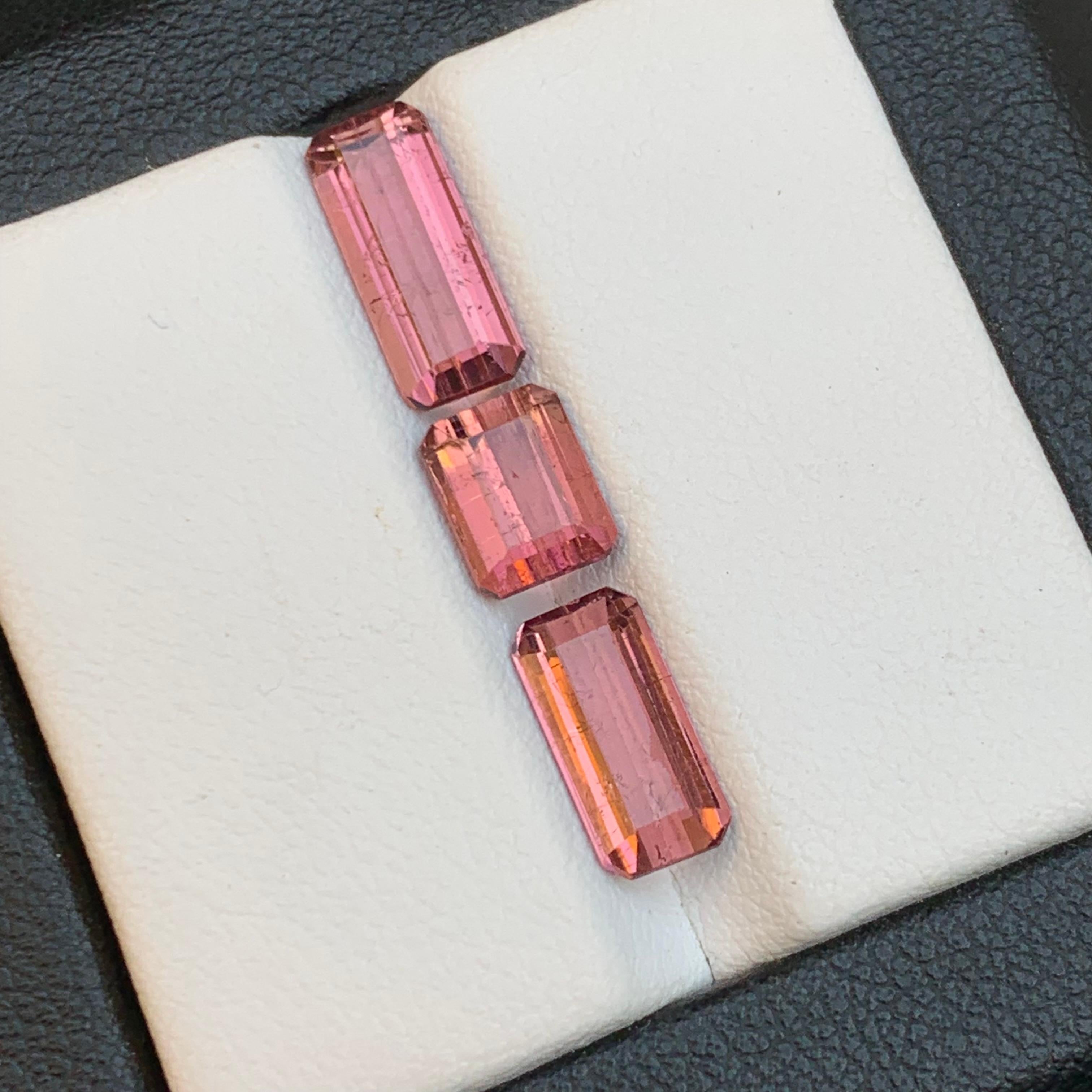 Peachy Pink Natural Tourmaline Loose Gemstones Lot 4.95 Ct Emerald Cut-Jewelry For Sale 2