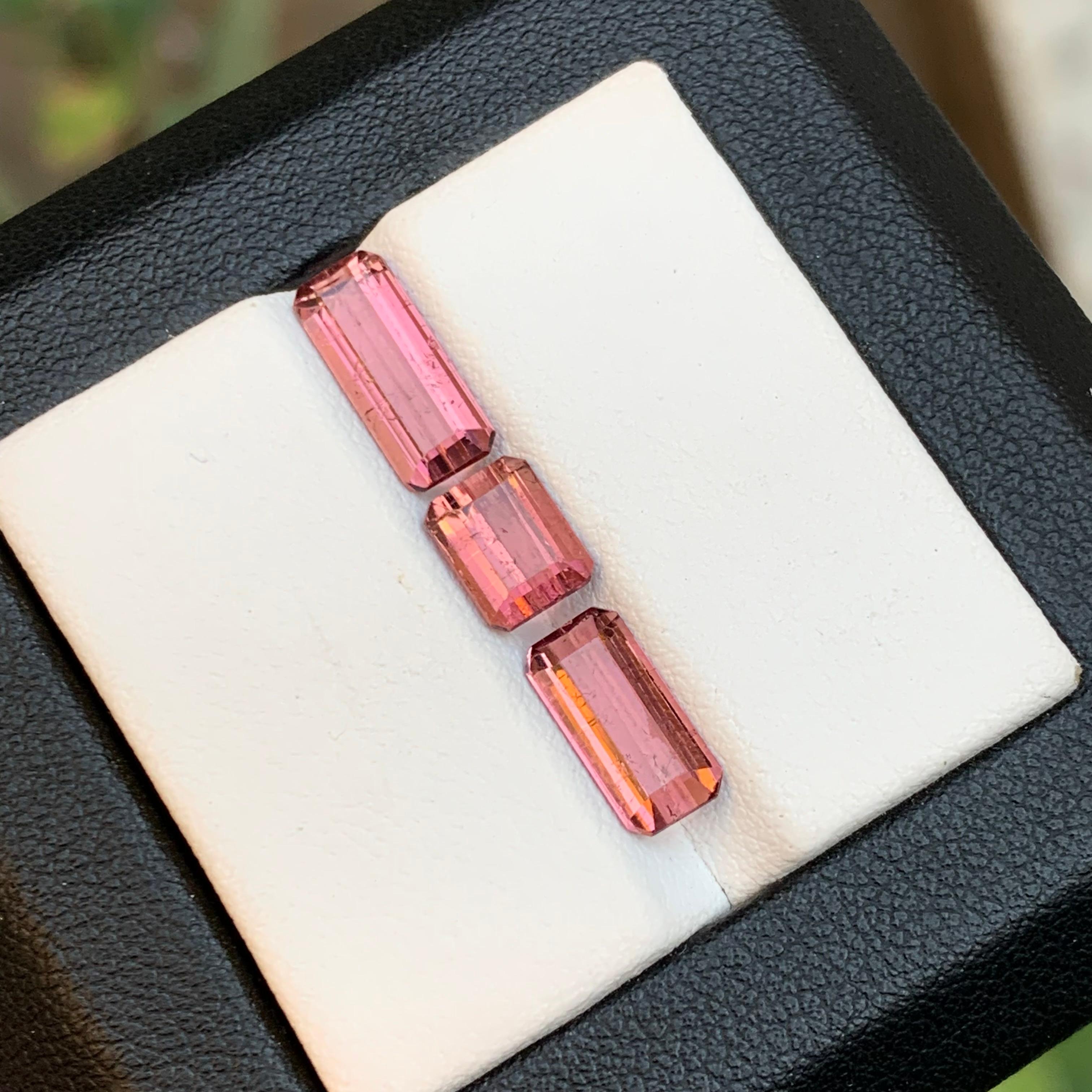 Peachy Pink Natural Tourmaline Loose Gemstones Lot 4.95 Ct Emerald Cut-Jewelry For Sale 4