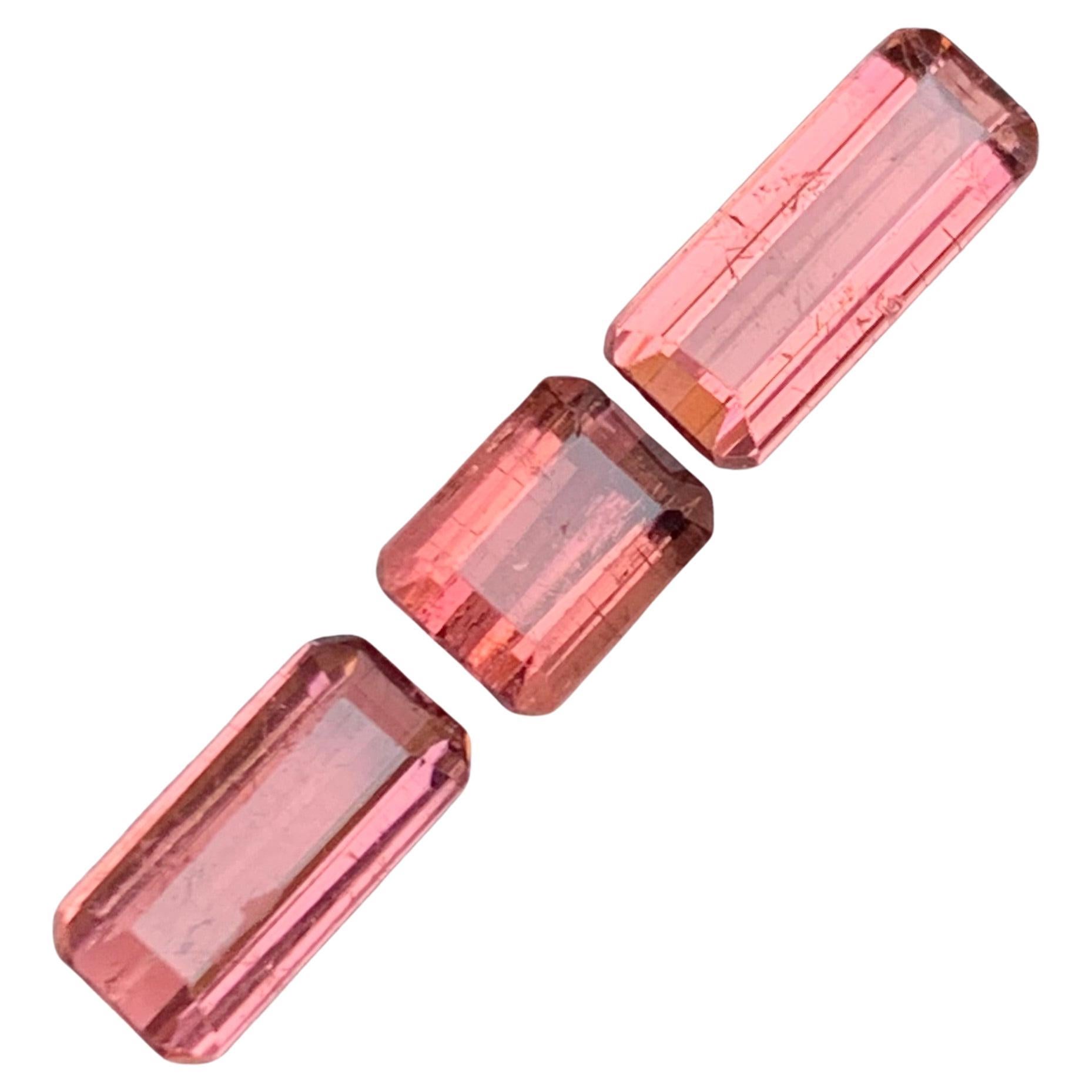 Peachy Pink Natural Tourmaline Loose Gemstones Lot 4.95 Ct Emerald Cut-Jewelry For Sale