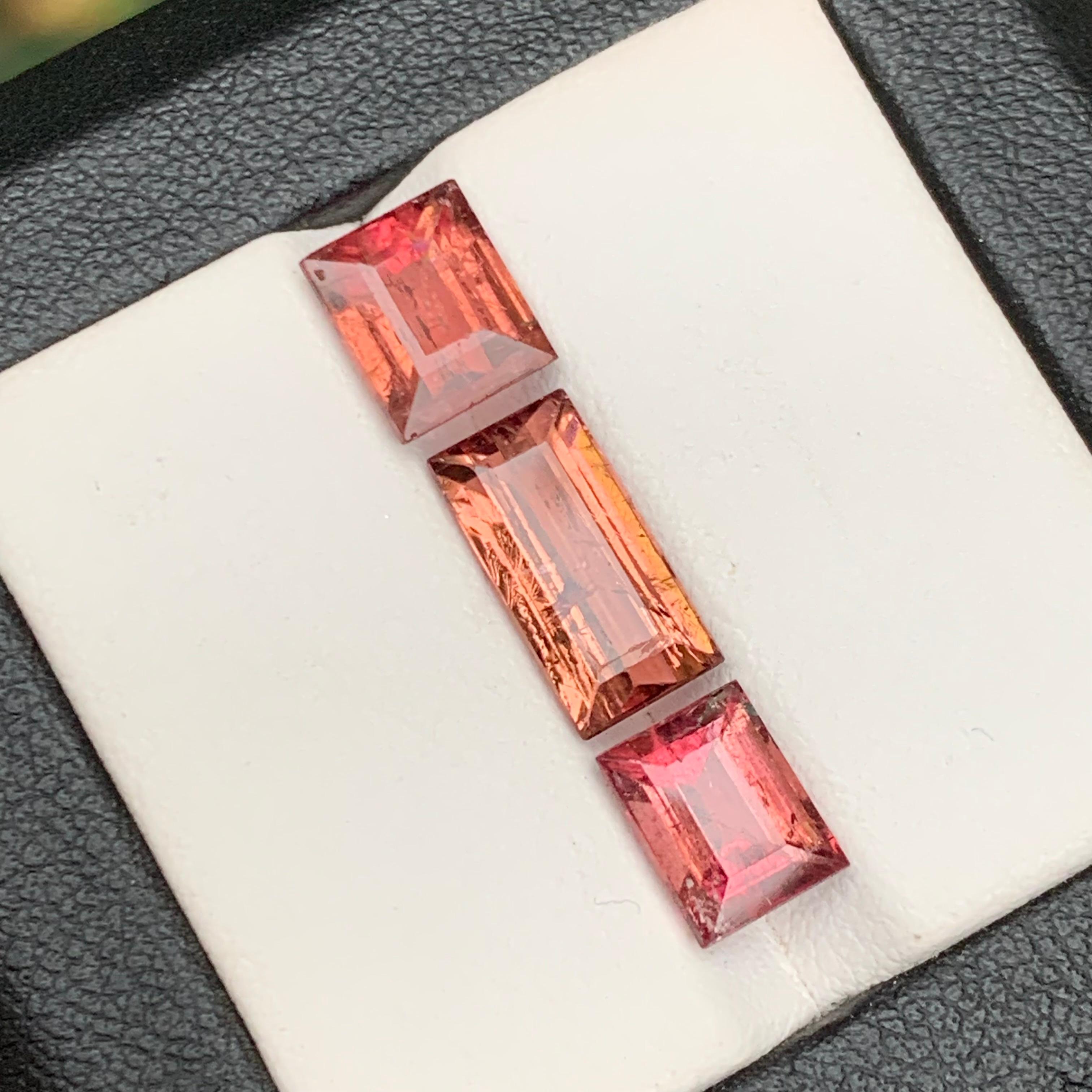 Contemporary Peachy Pink Natural Tourmaline Loose Gemstones Lot 7.05 Ct Baguette Cut-Jewelry For Sale