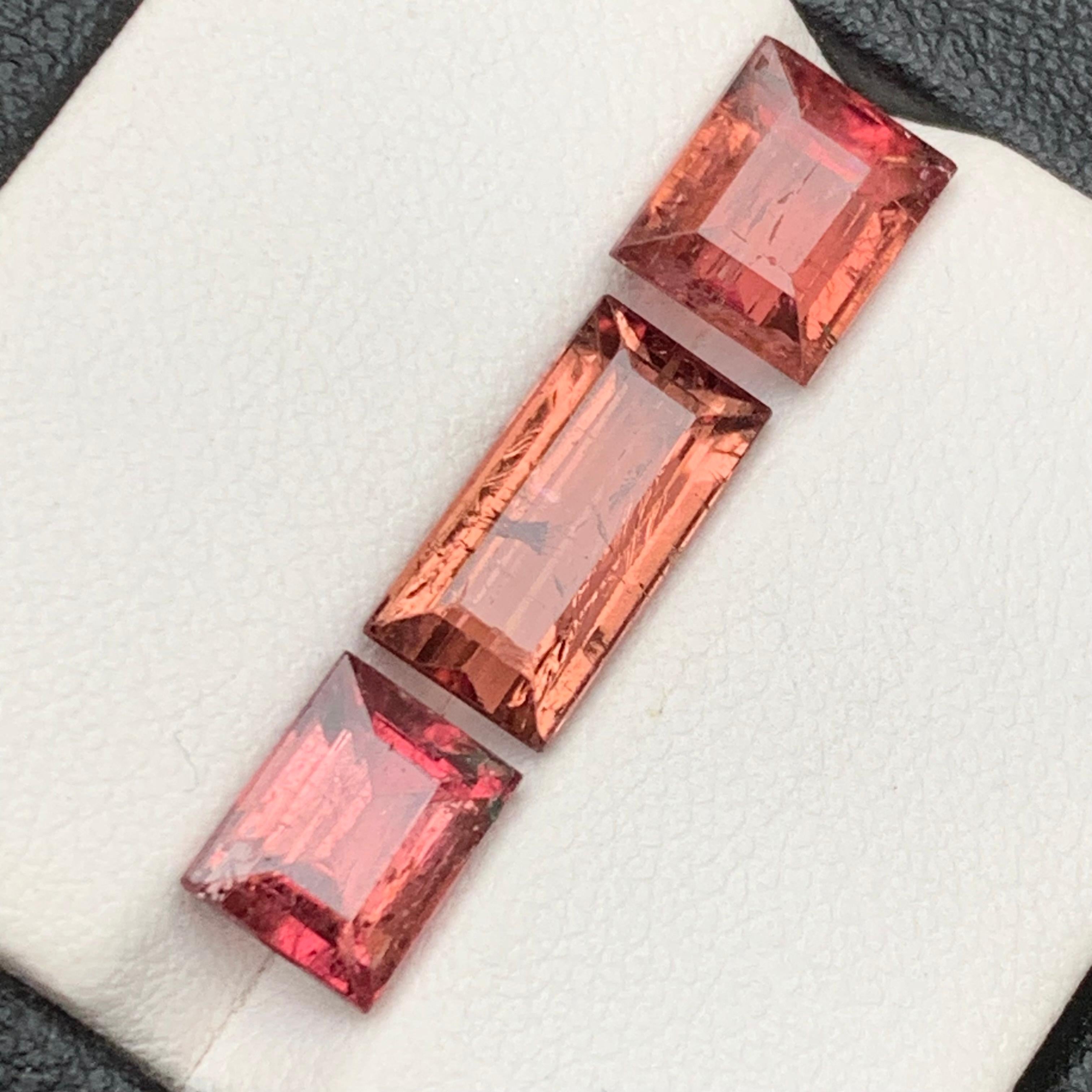 Women's or Men's Peachy Pink Natural Tourmaline Loose Gemstones Lot 7.05 Ct Baguette Cut-Jewelry For Sale