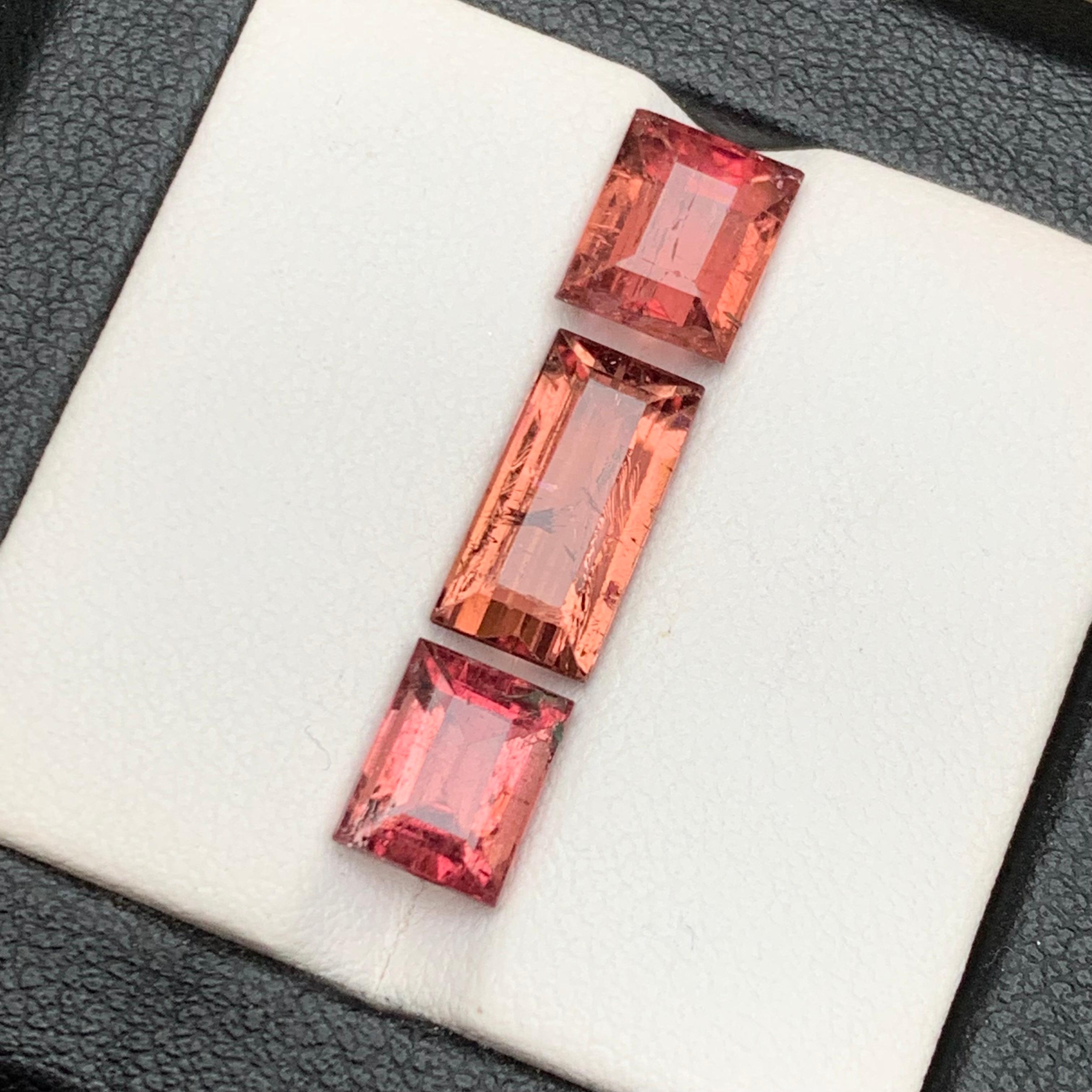 Peachy Pink Natural Tourmaline Loose Gemstones Lot 7.05 Ct Baguette Cut-Jewelry For Sale 2