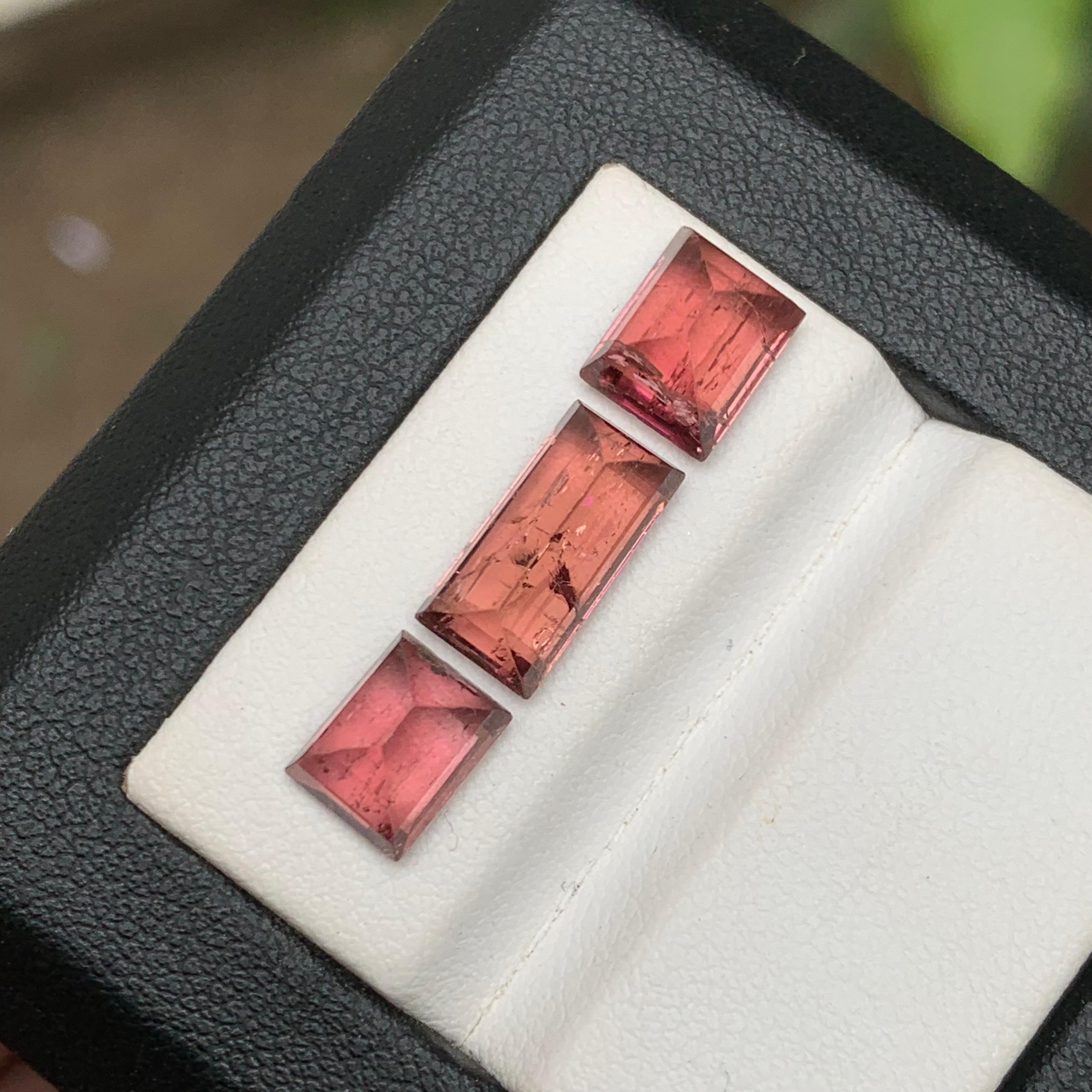 Peachy Pink Natural Tourmaline Loose Gemstones Lot 7.05 Ct Baguette Cut-Jewelry For Sale 3