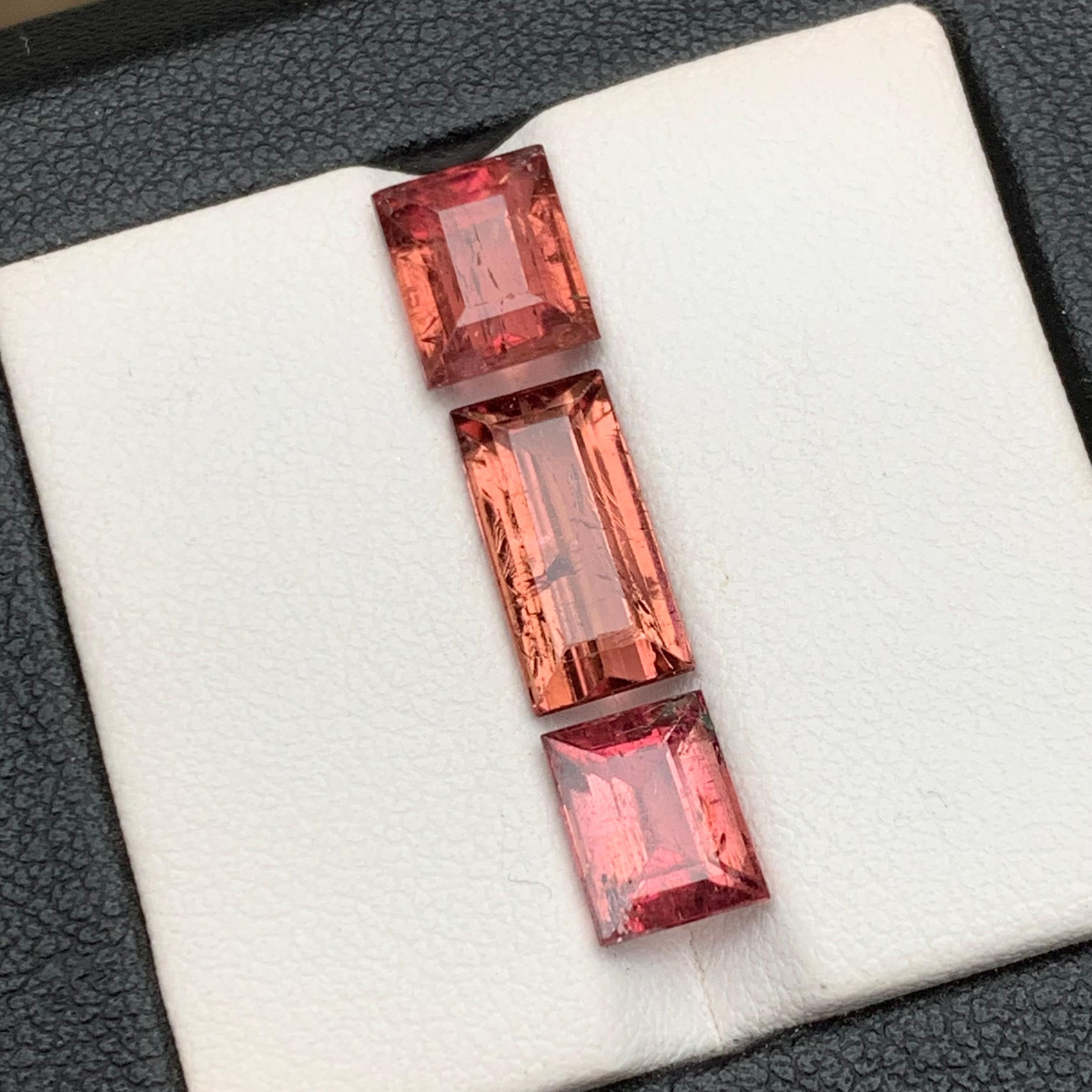 Peachy Pink Natural Tourmaline Loose Gemstones Lot 7.05 Ct Baguette Cut-Jewelry For Sale 4