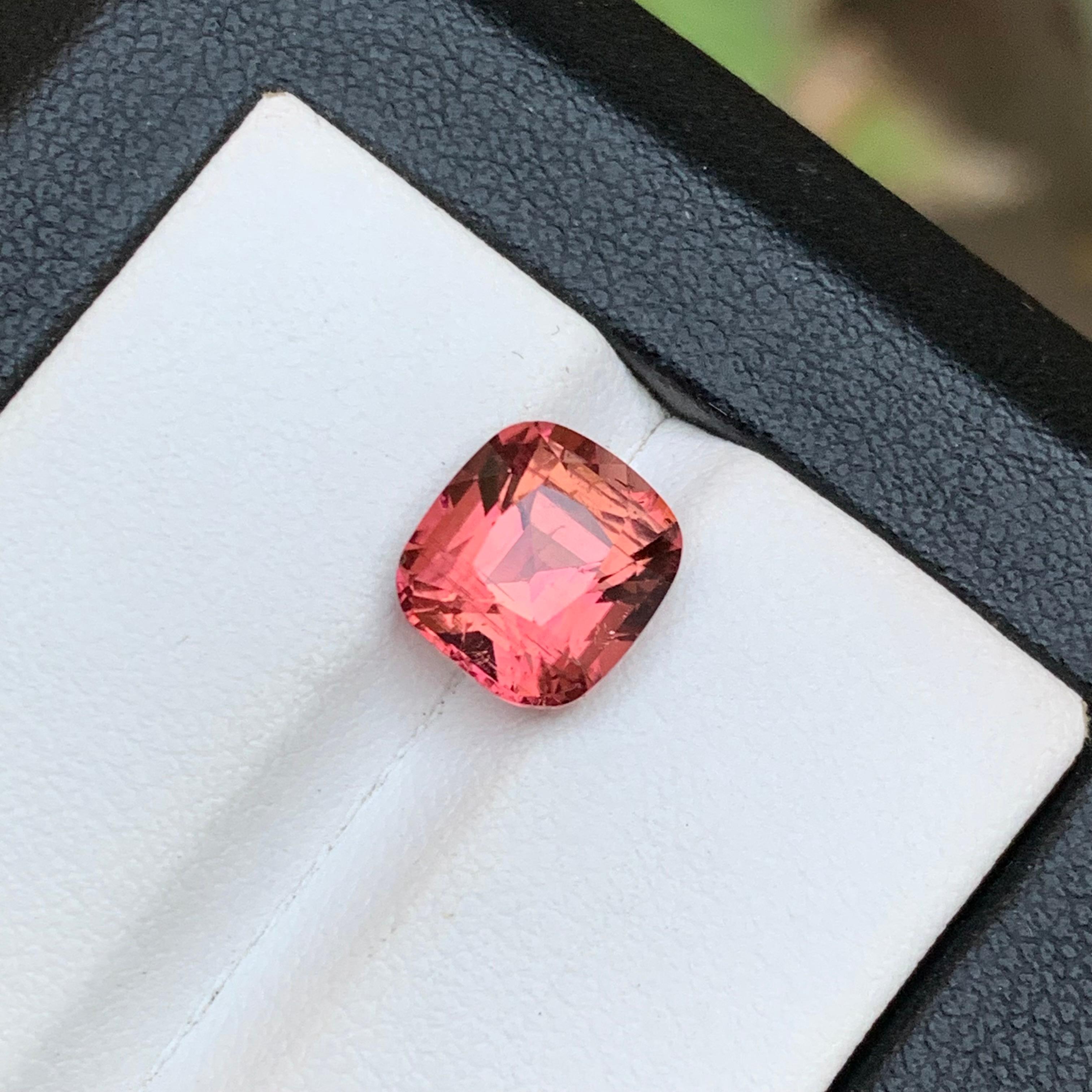 Peachy Pink Natural Tourmaline Ring Loose Gemstone 3.40 Ct Cushion Cut-Jewelry For Sale 6