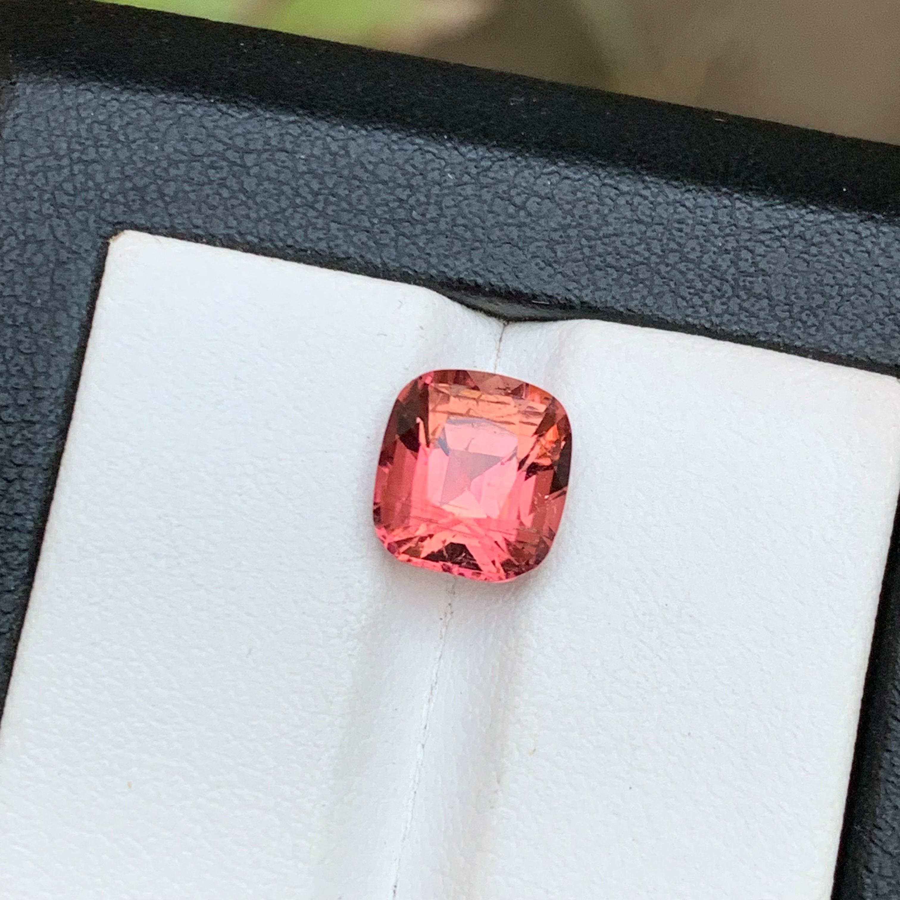 Peachy Pink Natural Tourmaline Ring Loose Gemstone 3.40 Ct Cushion Cut-Jewelry For Sale 7
