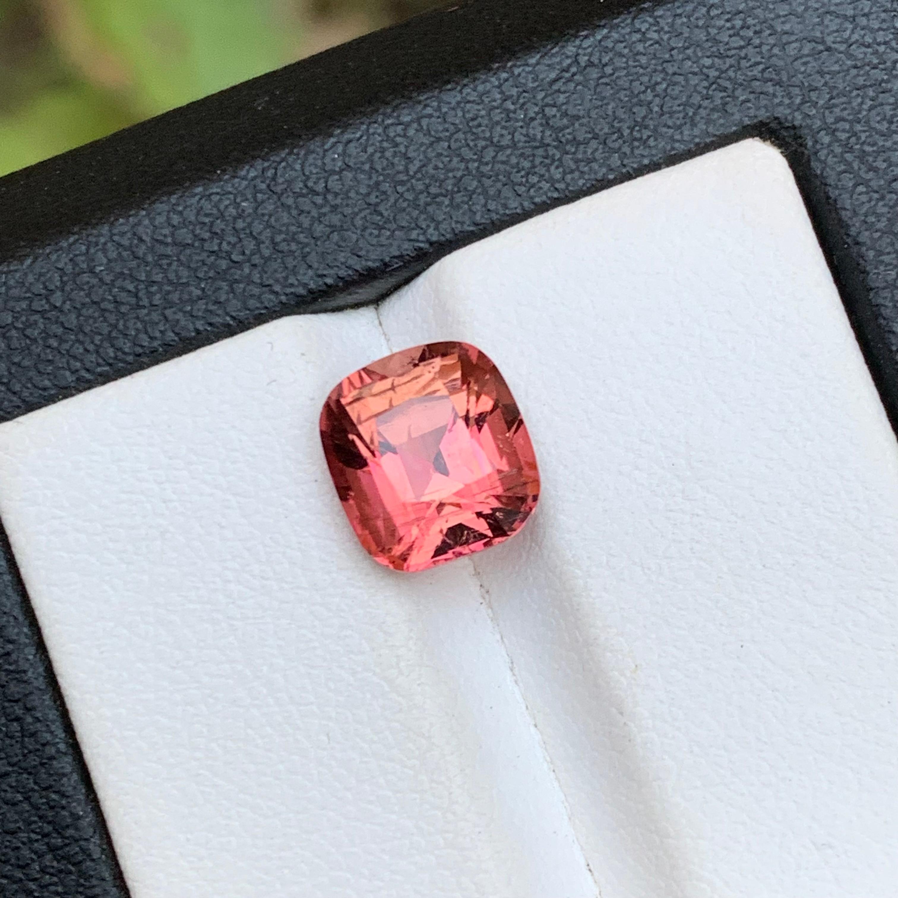 Contemporary Peachy Pink Natural Tourmaline Ring Loose Gemstone 3.40 Ct Cushion Cut-Jewelry For Sale