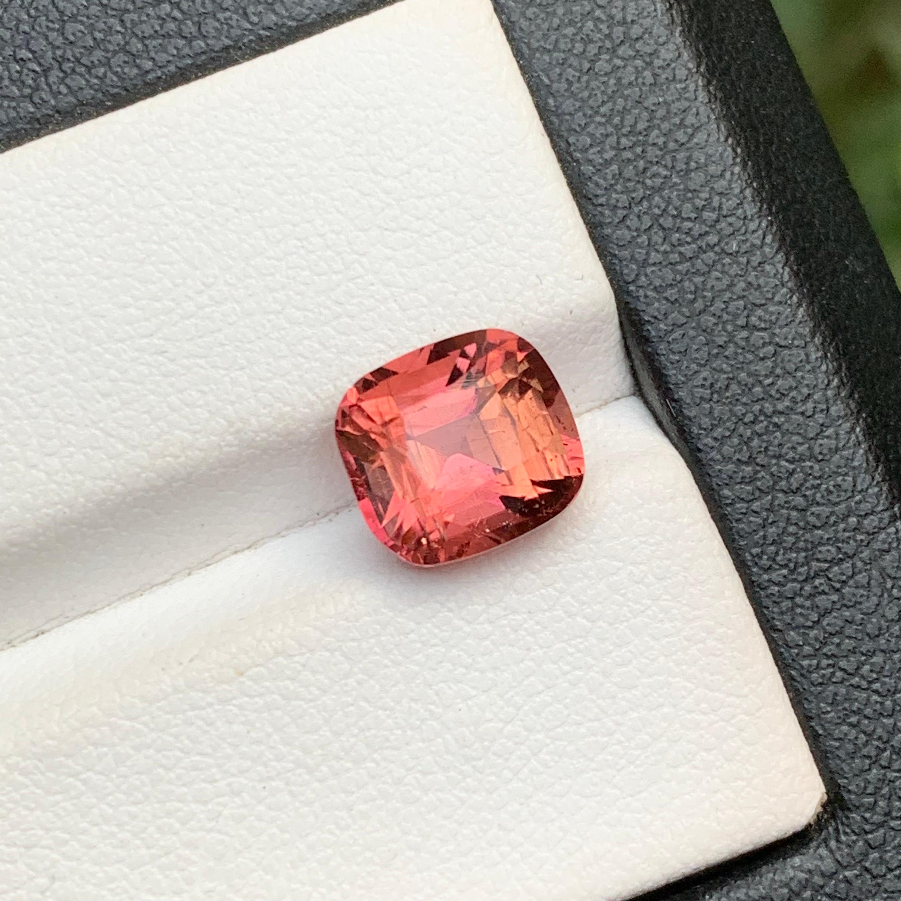 Women's or Men's Peachy Pink Natural Tourmaline Ring Loose Gemstone 3.40 Ct Cushion Cut-Jewelry For Sale