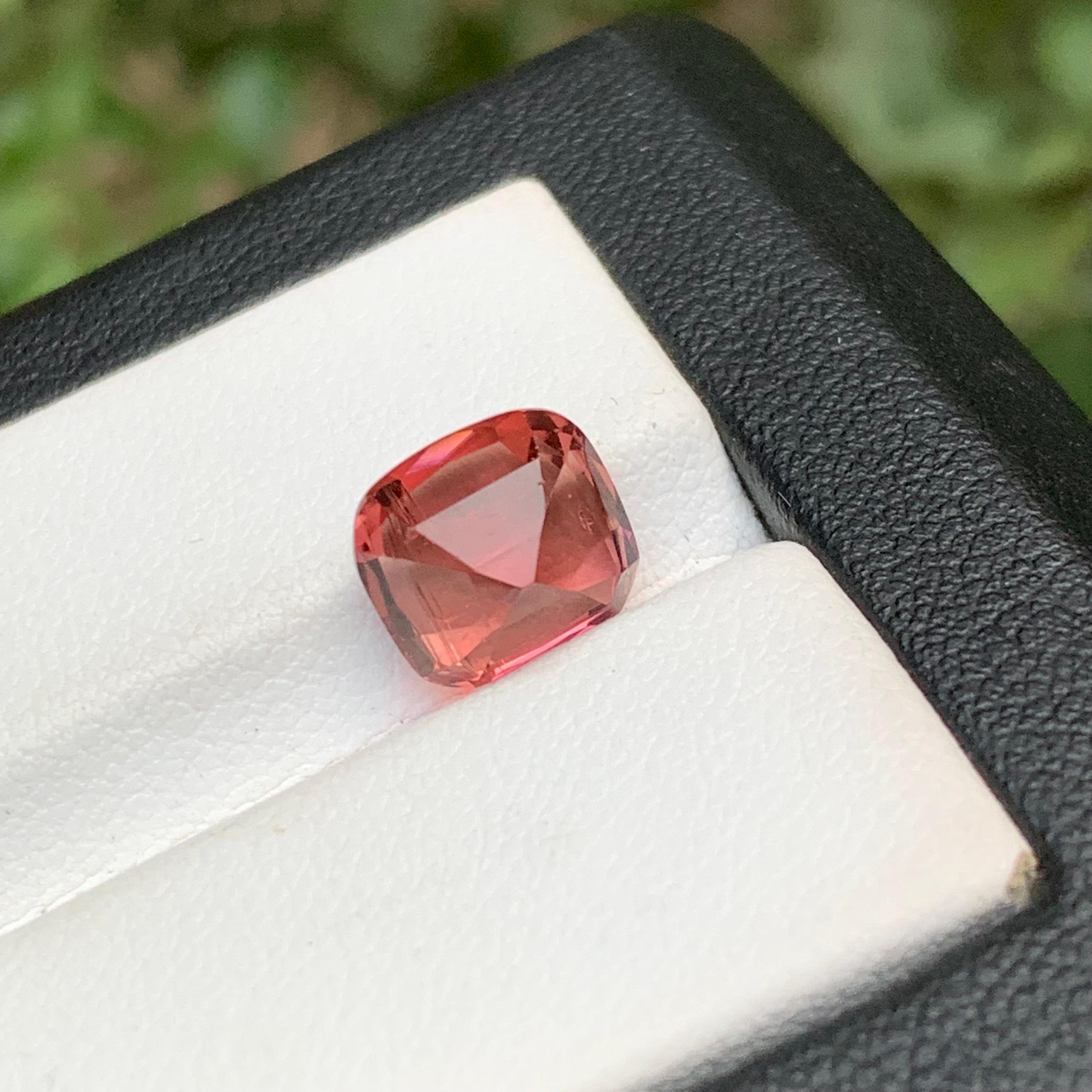 Peachy Pink Natural Tourmaline Ring Loose Gemstone 3.40 Ct Cushion Cut-Jewelry For Sale 1
