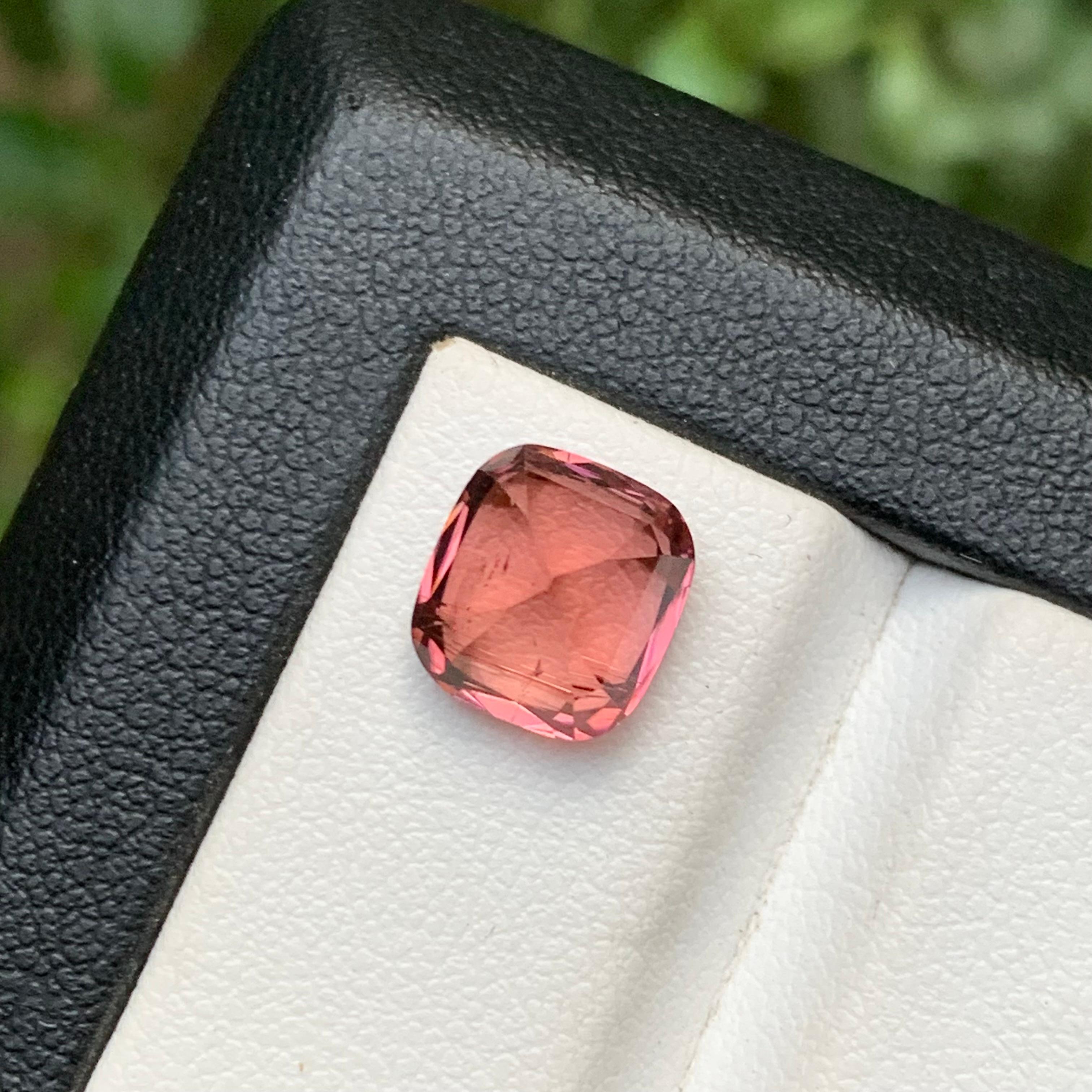 Peachy Pink Natural Tourmaline Ring Loose Gemstone 3.40 Ct Cushion Cut-Jewelry For Sale 2