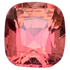 Bague en tourmaline naturelle rose pêche, pierre précieuse non sertie, taille coussin 3.40 carats